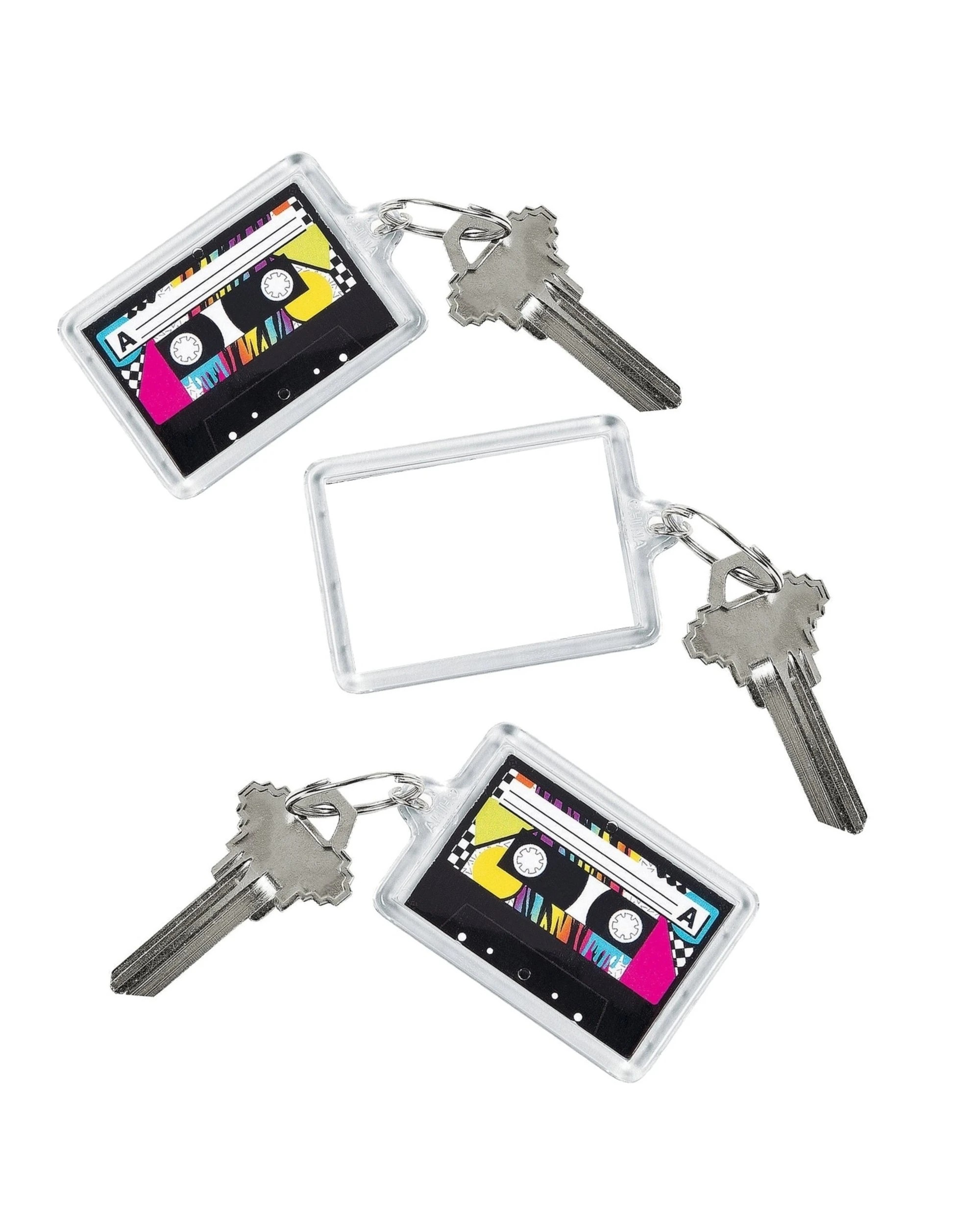 1 Partyrama 80's Cassette Tape Picture Frame Keyrings Pack of 12, 1 of 1