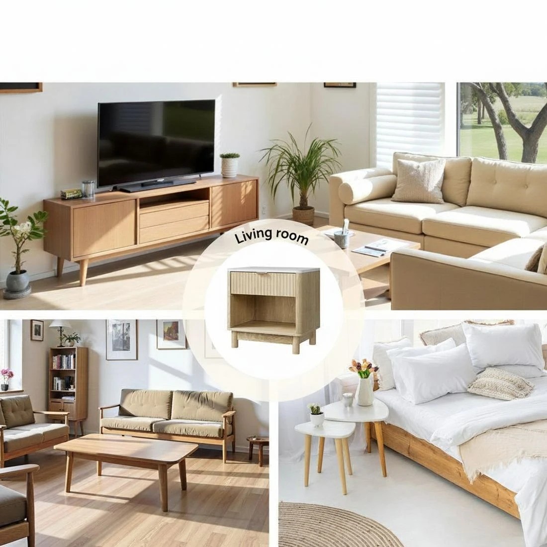 6 Artiss Bedside Table Nightstand 1 Drawer Shelves Pine - Natural, 6 of 6