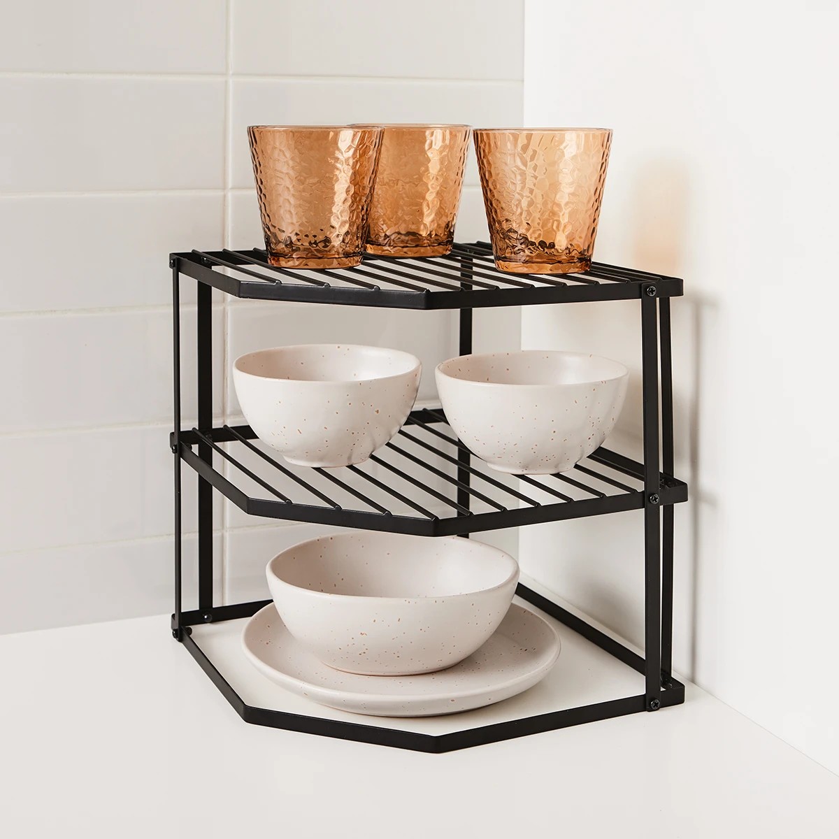 1 3 Tier Corner Pantry Shelf - Black, 1 of 9