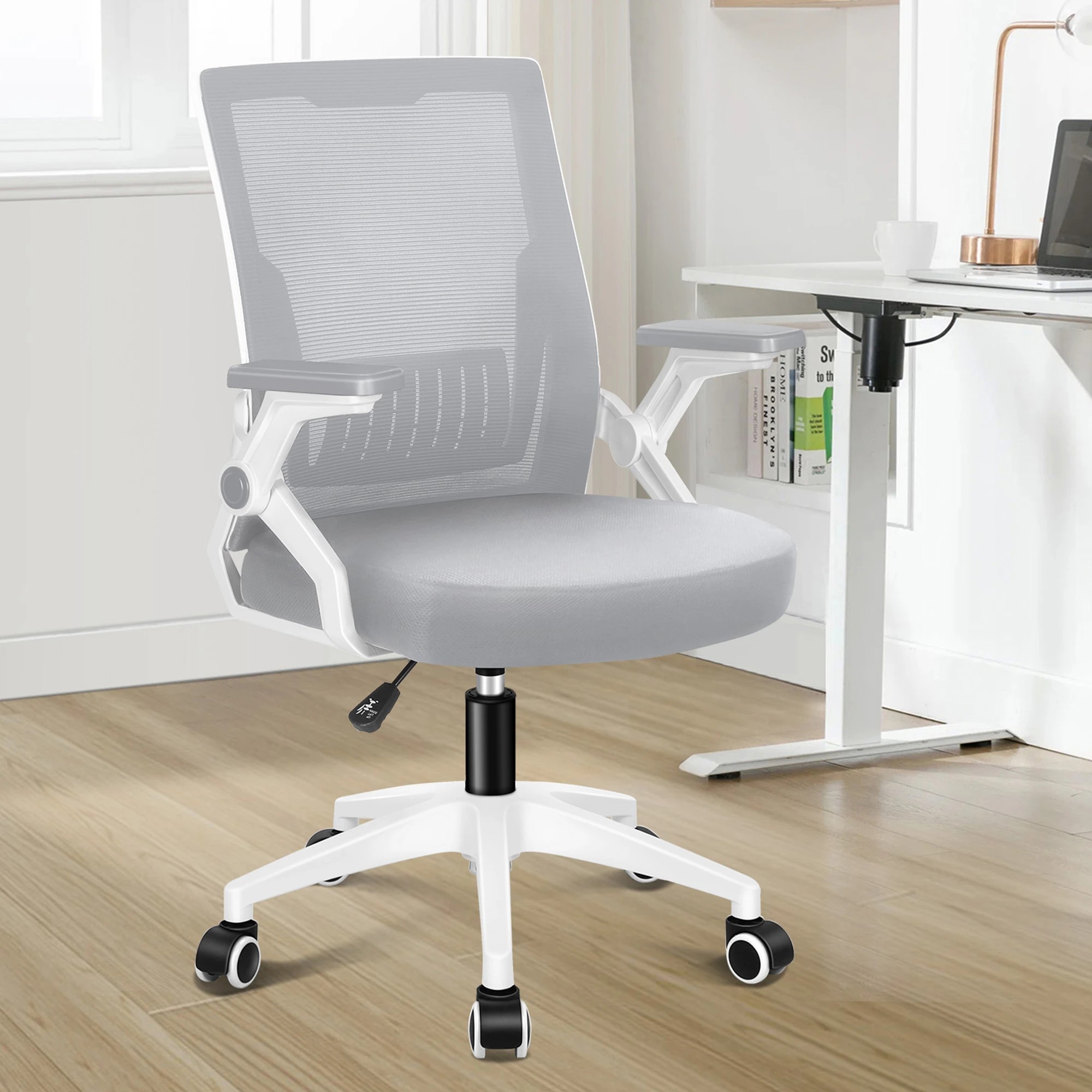2 Alfordson Mesh Office Chair Gaming Executive Computer Fabric Seat Racing Work - White Grey, 2 of 10