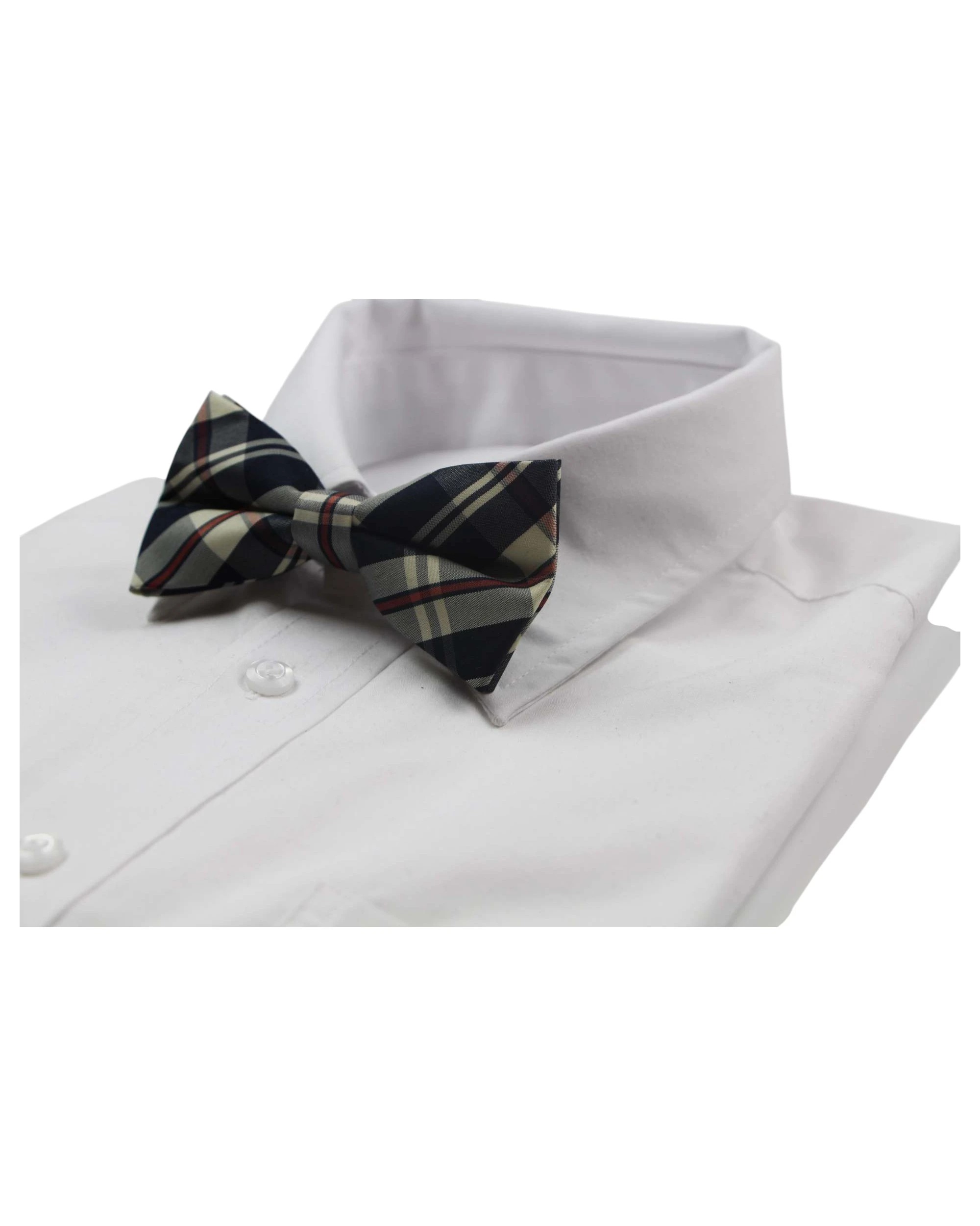 1 Zasel Mens Navy, Cream & Red Plaid Patterned Cotton Bow Tie, 1 of 3