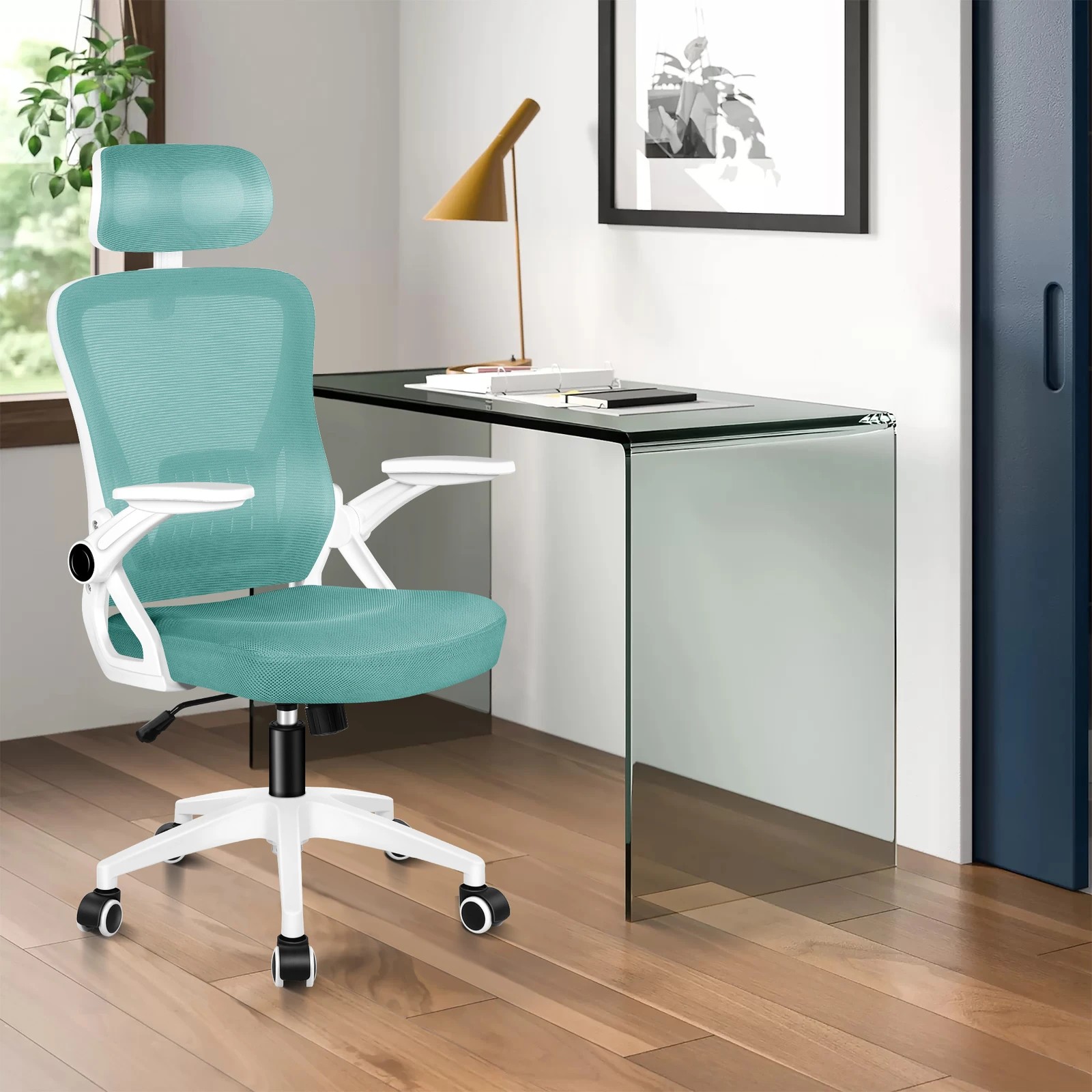 2 Alfordson Mesh Office Chair Executive Fabric Seat Tilt Gaming Racing Computer - Green, 2 of 10