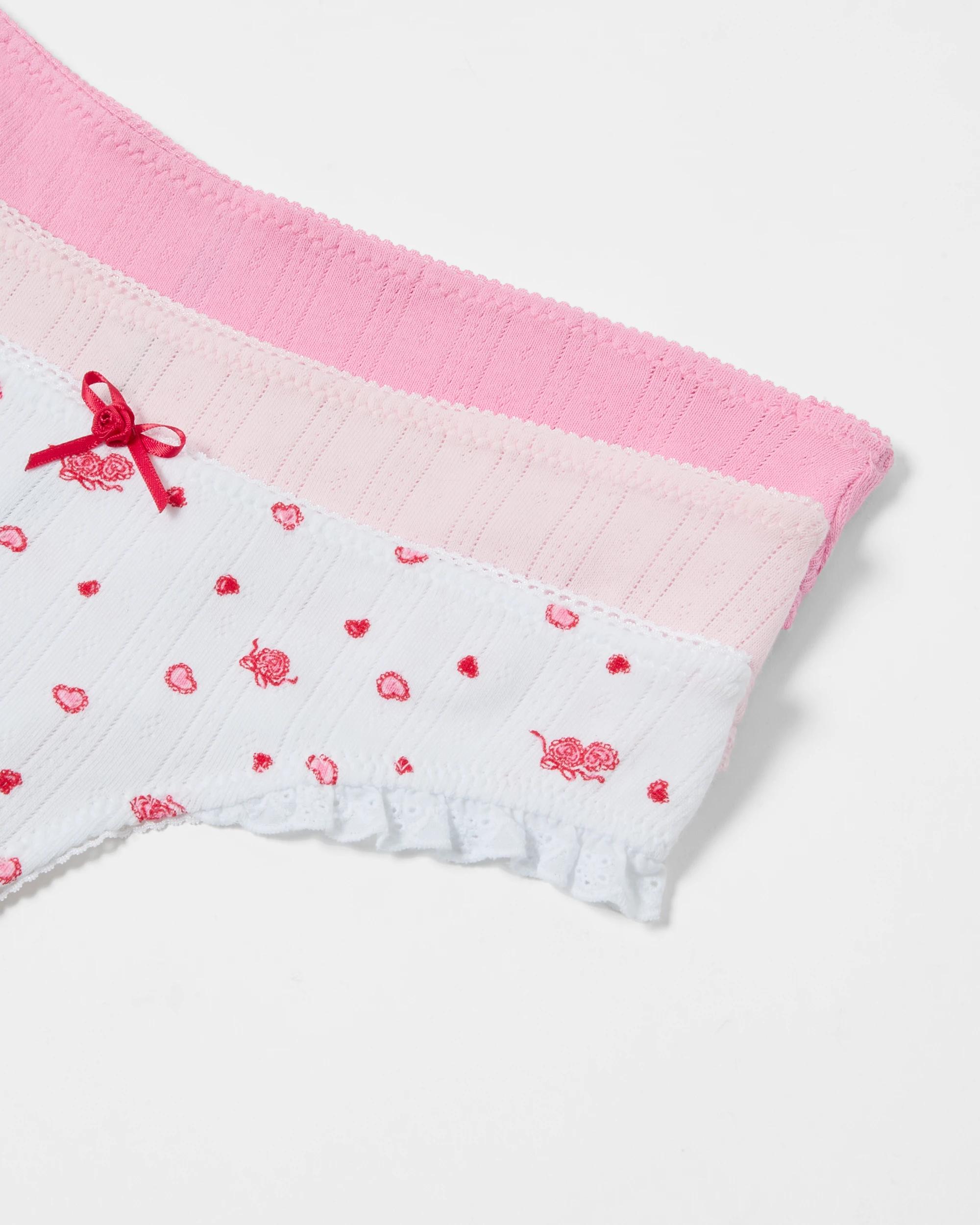 3 3 Pack Pointelle G-String Briefs Heart Lock, 3 of 10