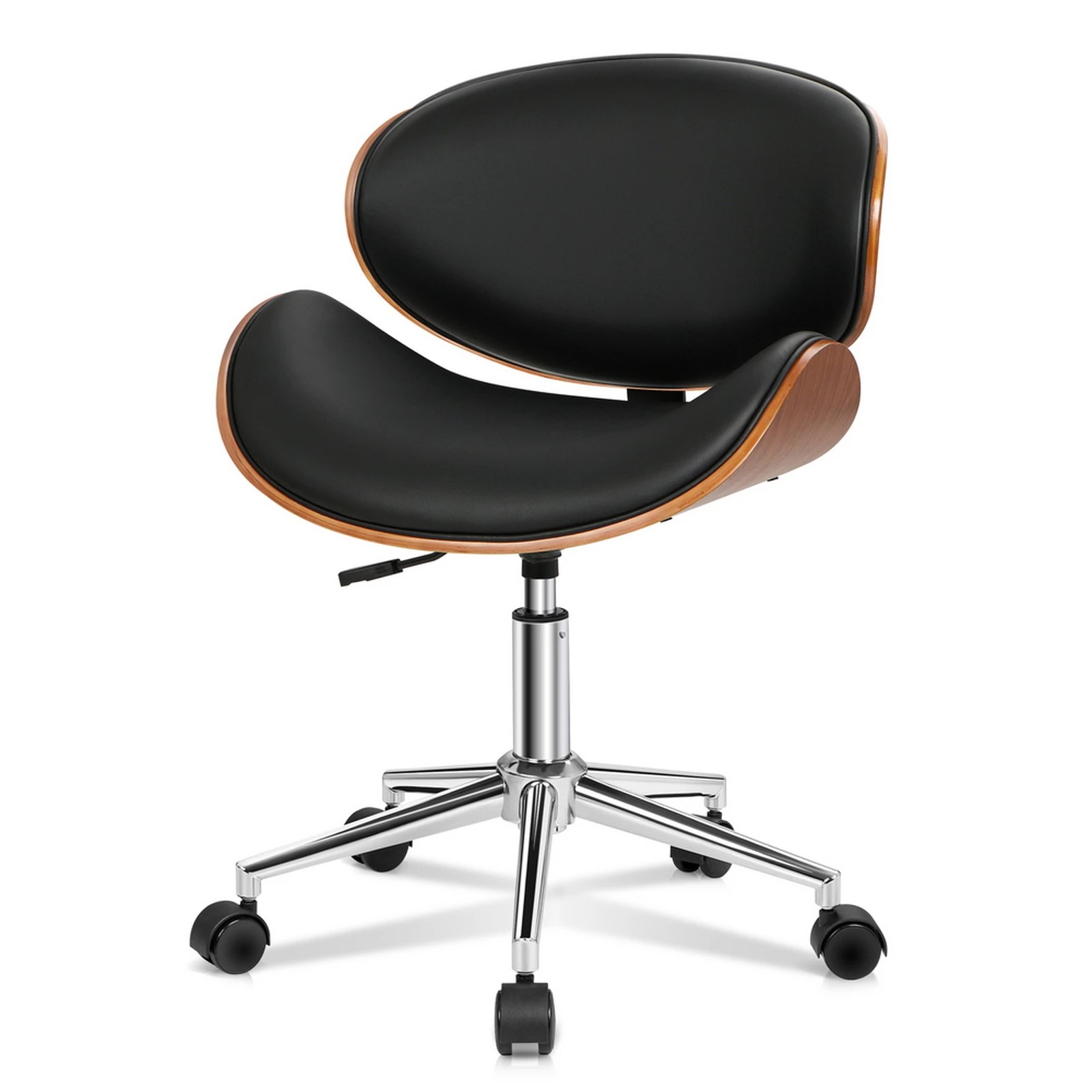 1 Alfordson Wooden Office Chair Computer Chairs Bentwood Seat Leather - Black, 1 of 10