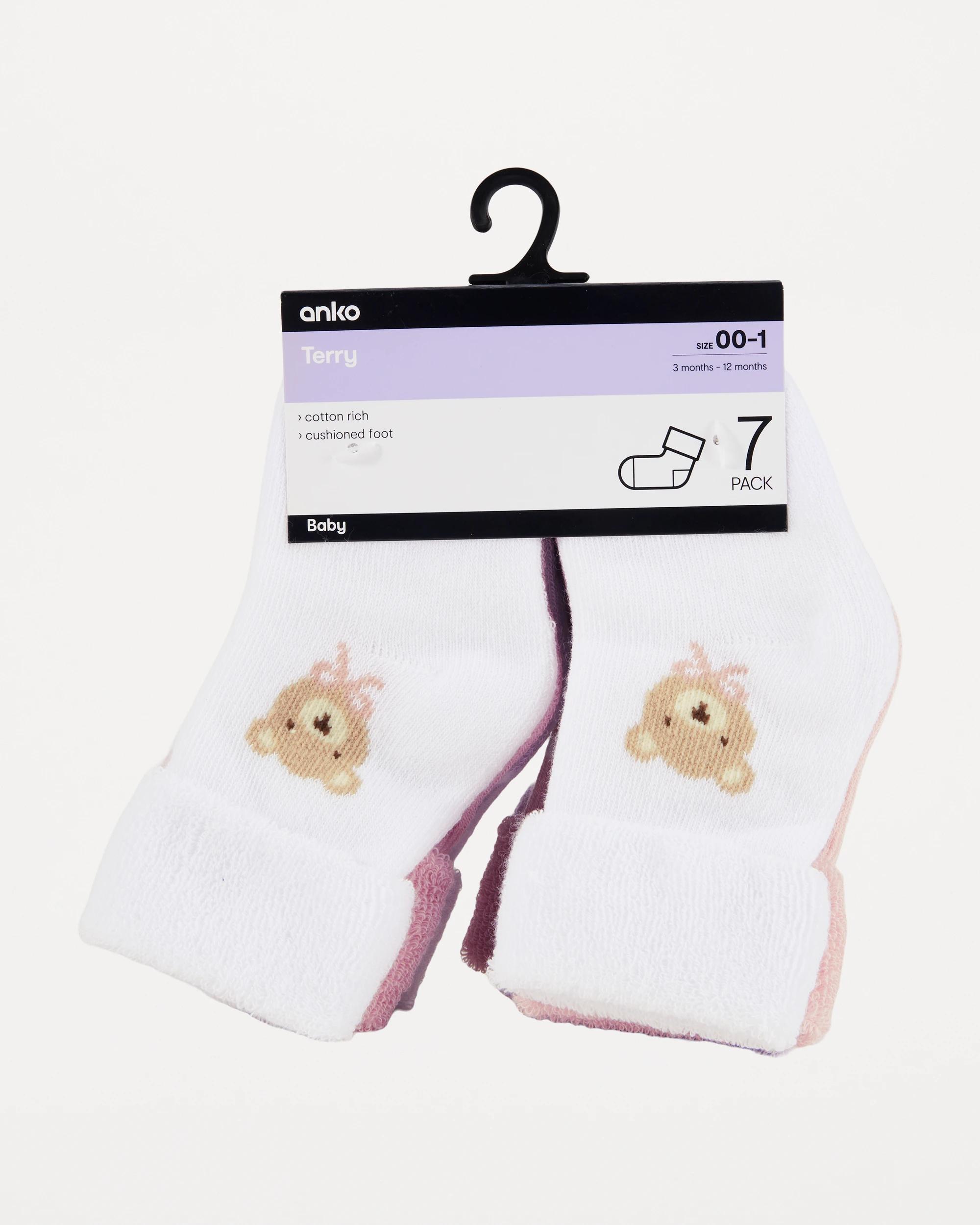 3 7 Pack Cotton Terry Socks Pnk Pck, 3 of 3