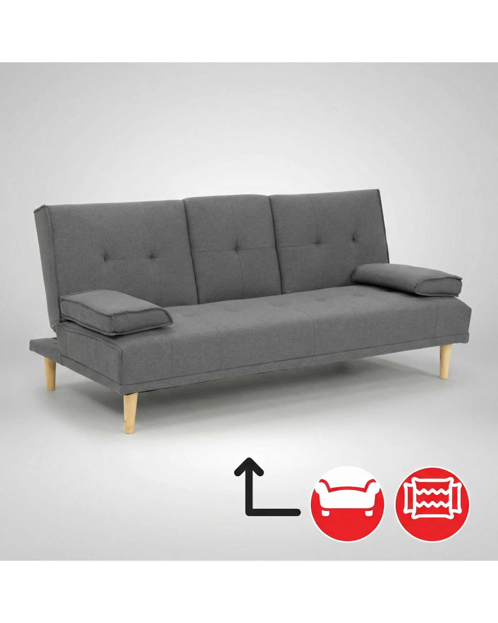 8 Sarantino Linen Fabric Sofa Bed Lounge Couch Futon - Grey, 8 of 8