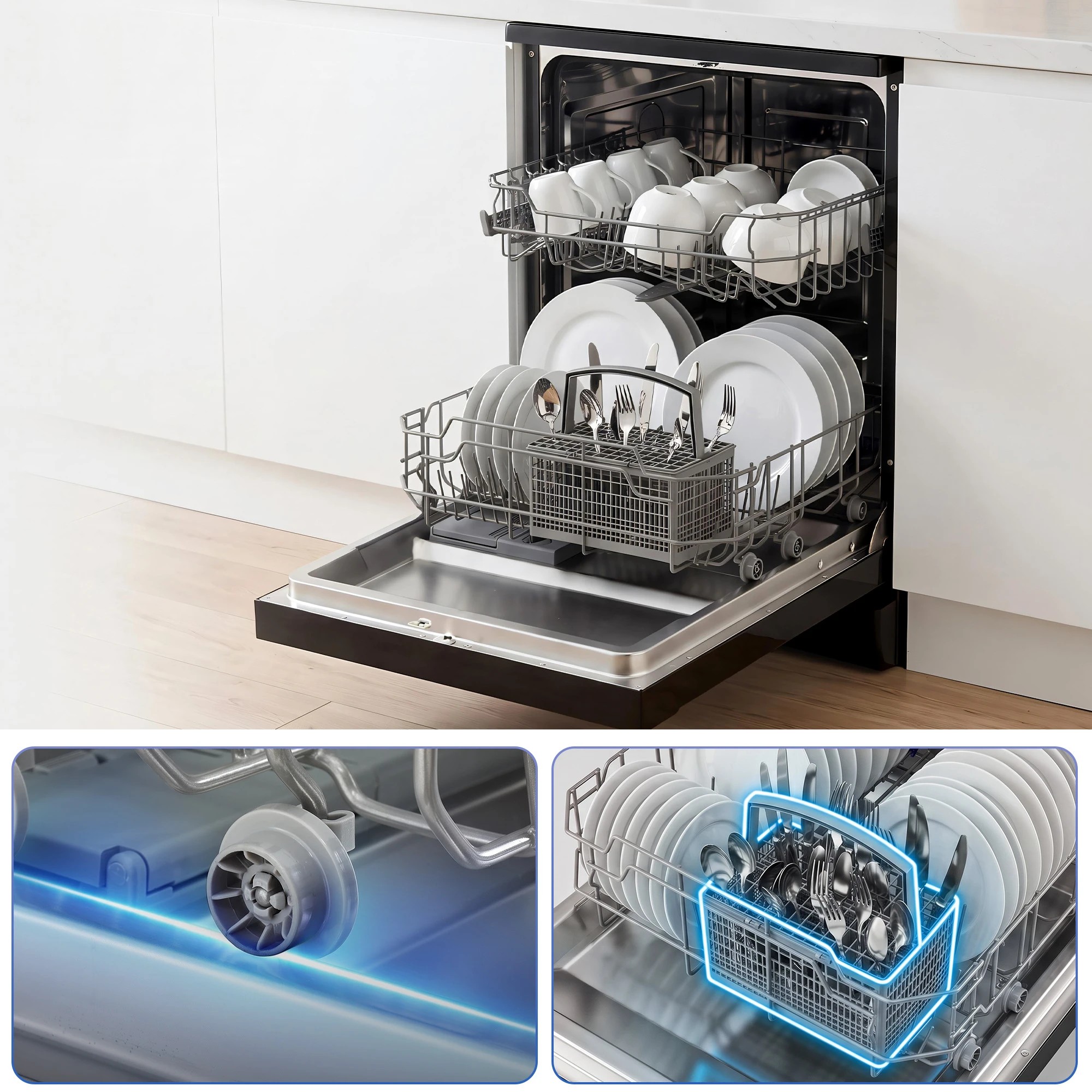 4 Devanti 12 Place Settings Dishwasher 55cm Freestanding Benchtop Built-In - Black, 4 of 10