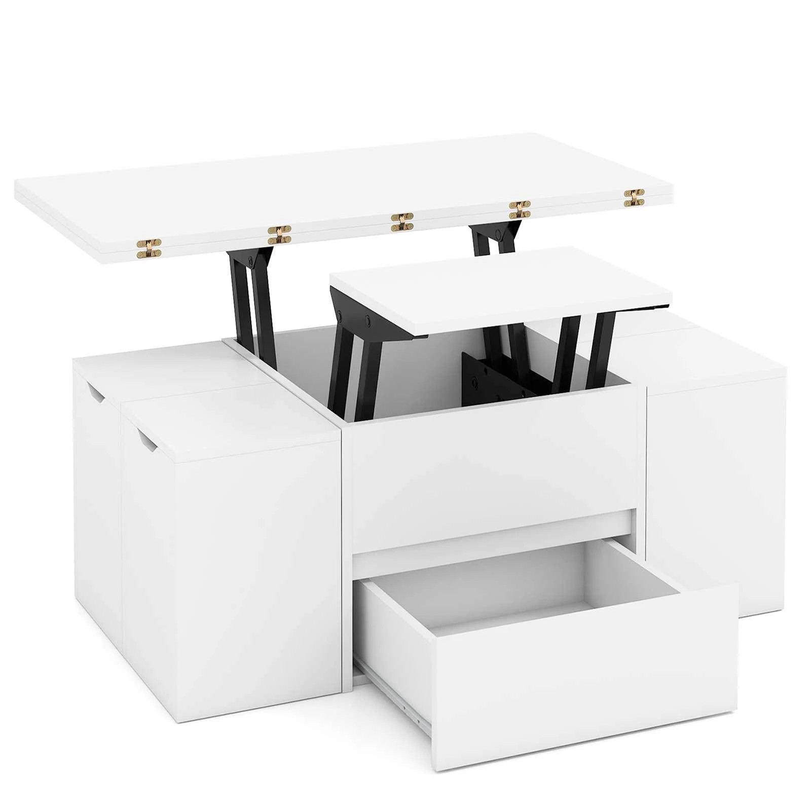 1 Costway Lift Top Coffee Table w/4 Storage Stool 3-in-1 Expandable Center Table, 1 of 4
