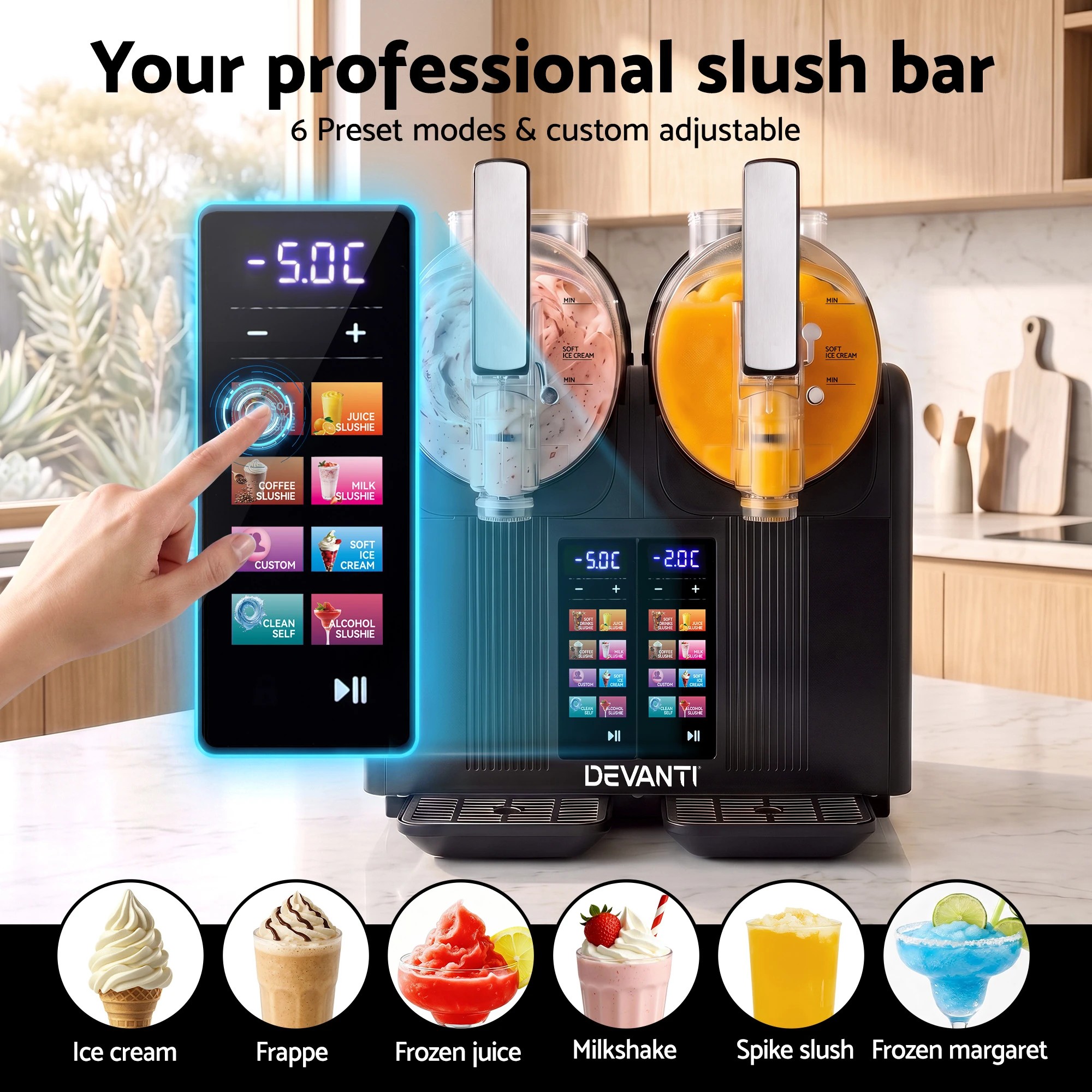 6 Devanti 4L Slushie Machine Dual Tanks Ice Cream Frozen Drink Slush Maker - Black, 6 of 10