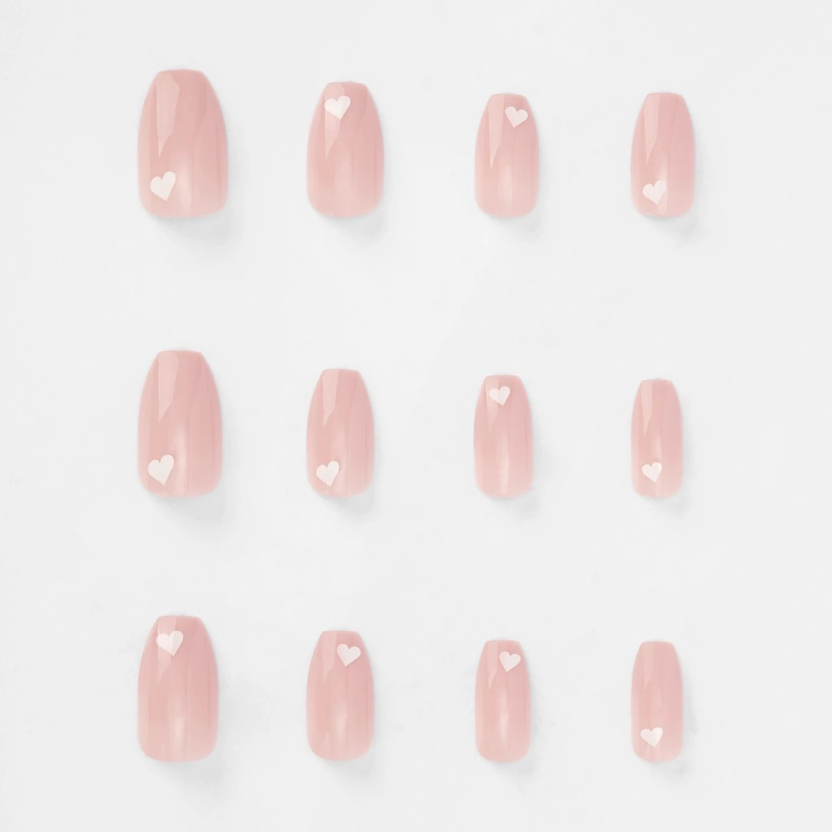 5 OXX Cosmetics 24 Pack False Nails with Adhesive - Coffin Shape, Pink and White Heart, 5 of 5