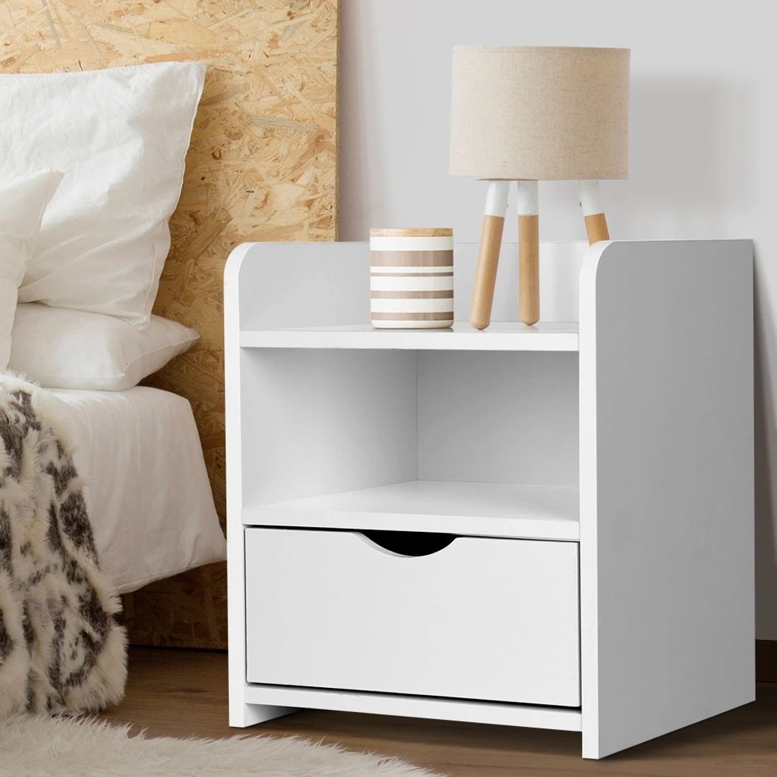 3 Artiss Bedside Table 1 Drawer with Shelf FARA - White, 3 of 9
