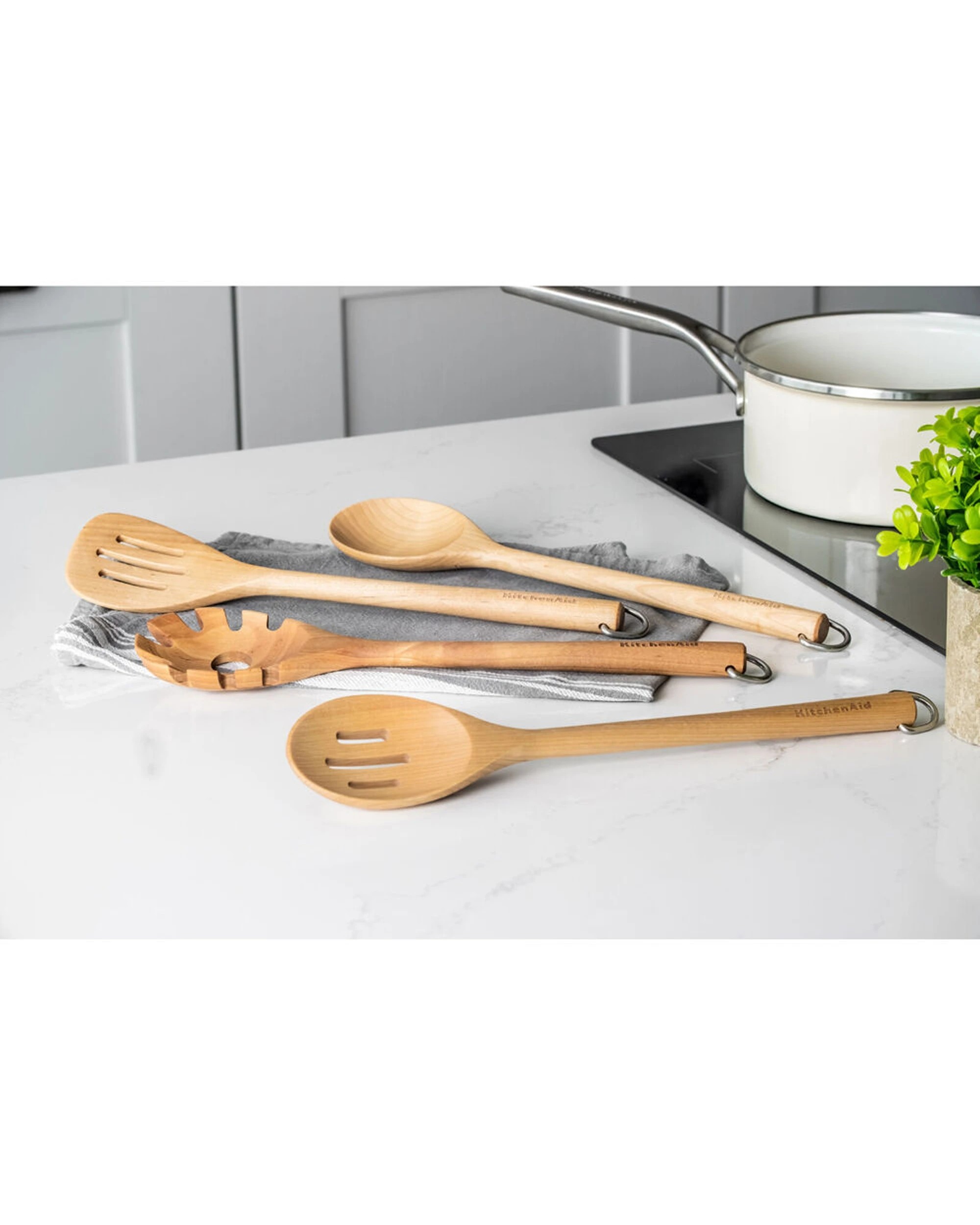 6 KitchenAid Birchwood Utensils 4pc Set Wooden Kitchen Tools - Beige, 6 of 6