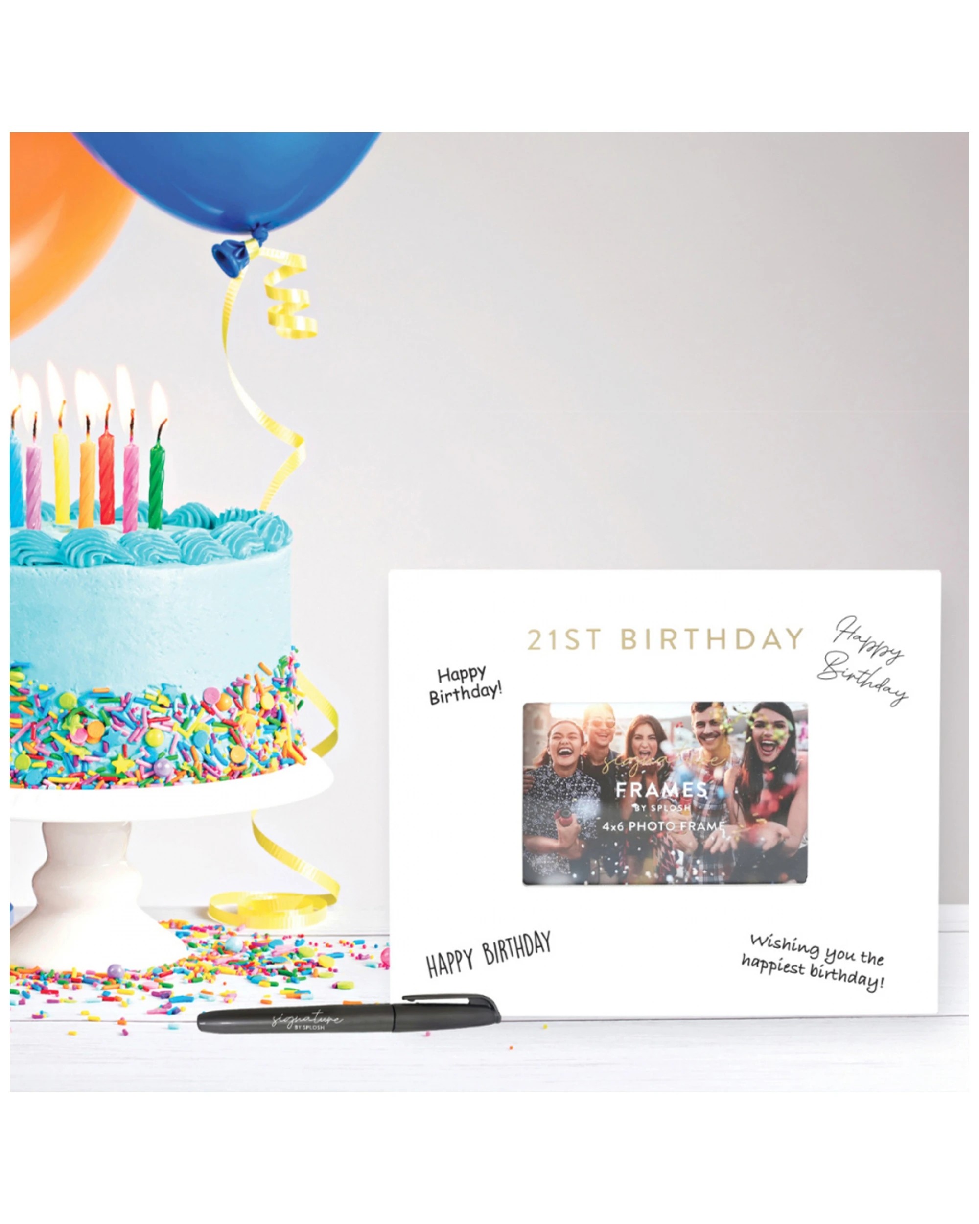 5 Splosh 21st Birthday Signature Photo Frame W/ Marker Home Decor 27.5x23cm White
 - White, 5 of 5