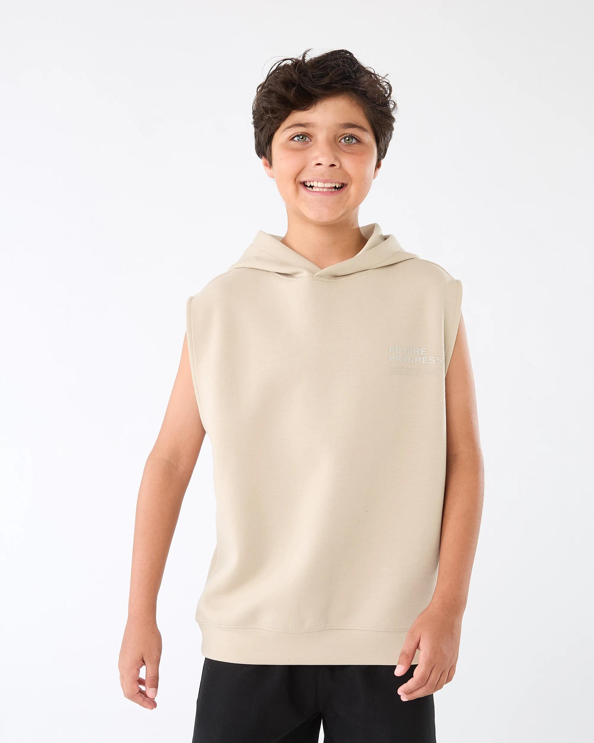 1 Active Kids Sleeveless Hoodie Brn Slogan, 1 of 7