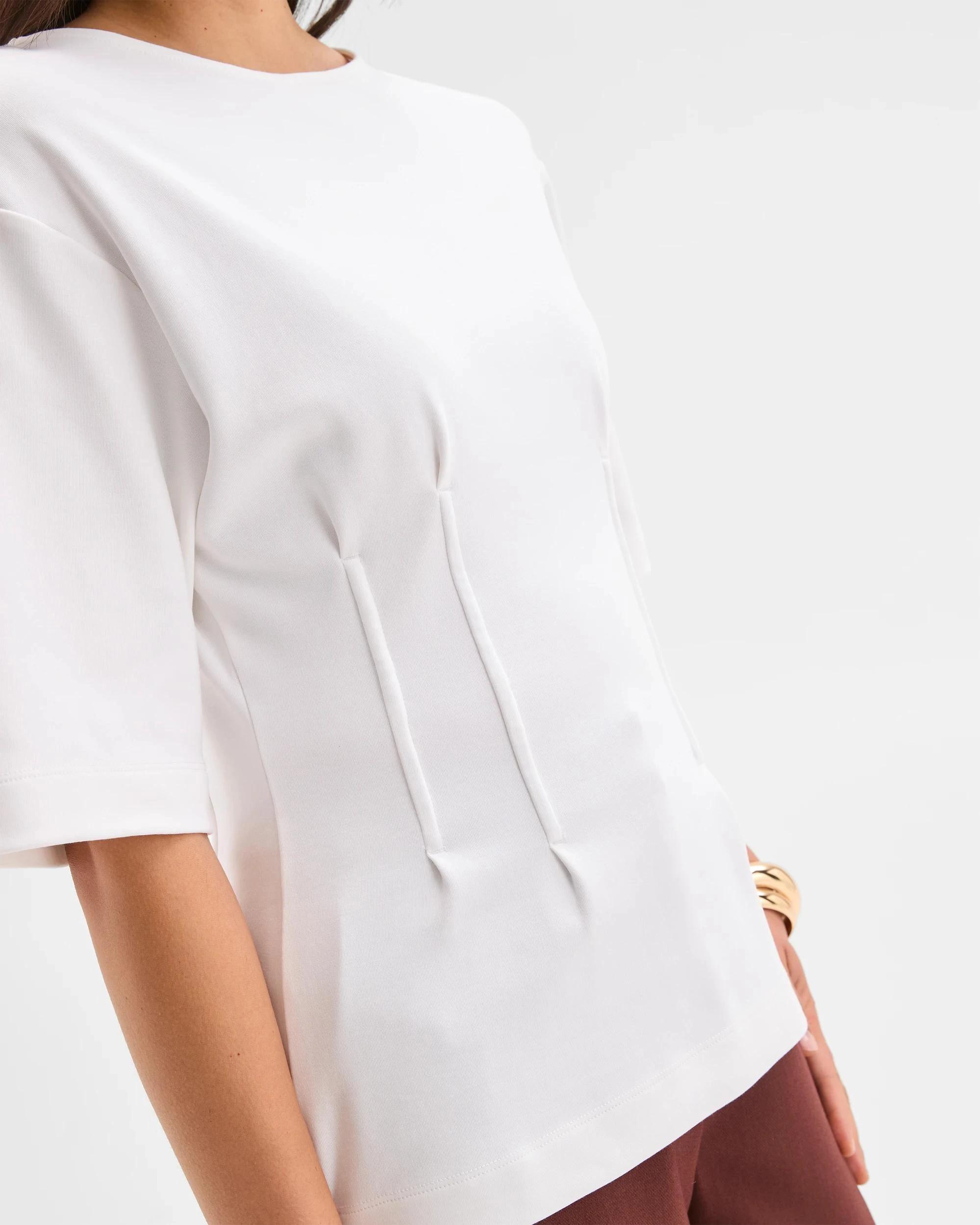 5 Preview Australian Cotton Blend Short Sleeve Knit Waisted Top CLOUD DANCER, 5 of 6