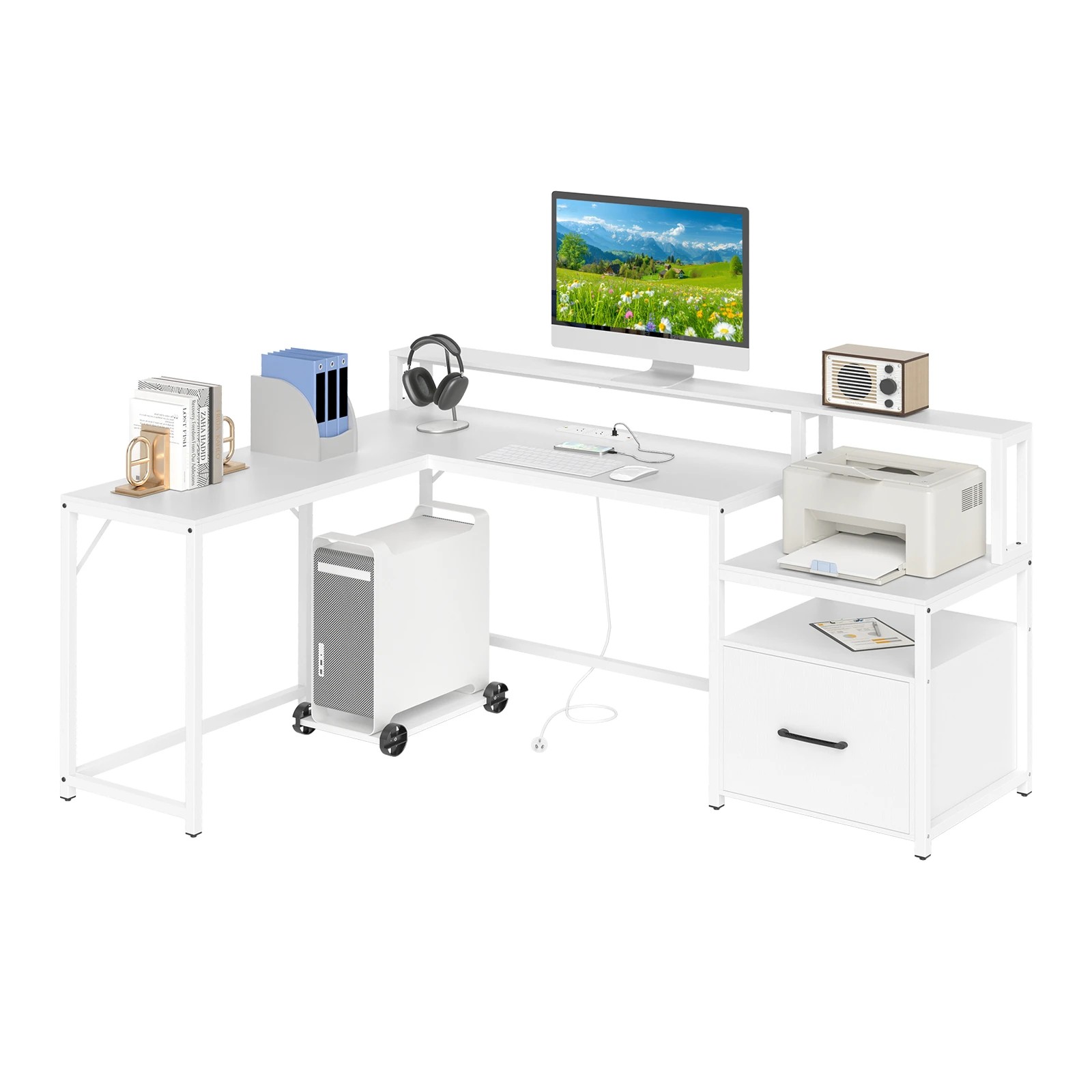 5 Costway 170cm L-shaped Computer Desk w/Power Outlet Office Study Table, 5 of 5