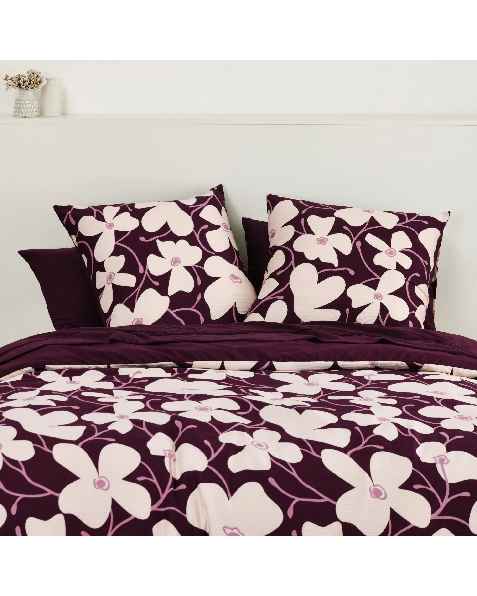 1 Dreamaker Ezra Floral Printed European Pillowcase Twin Pack - Cherry, 1 of 3