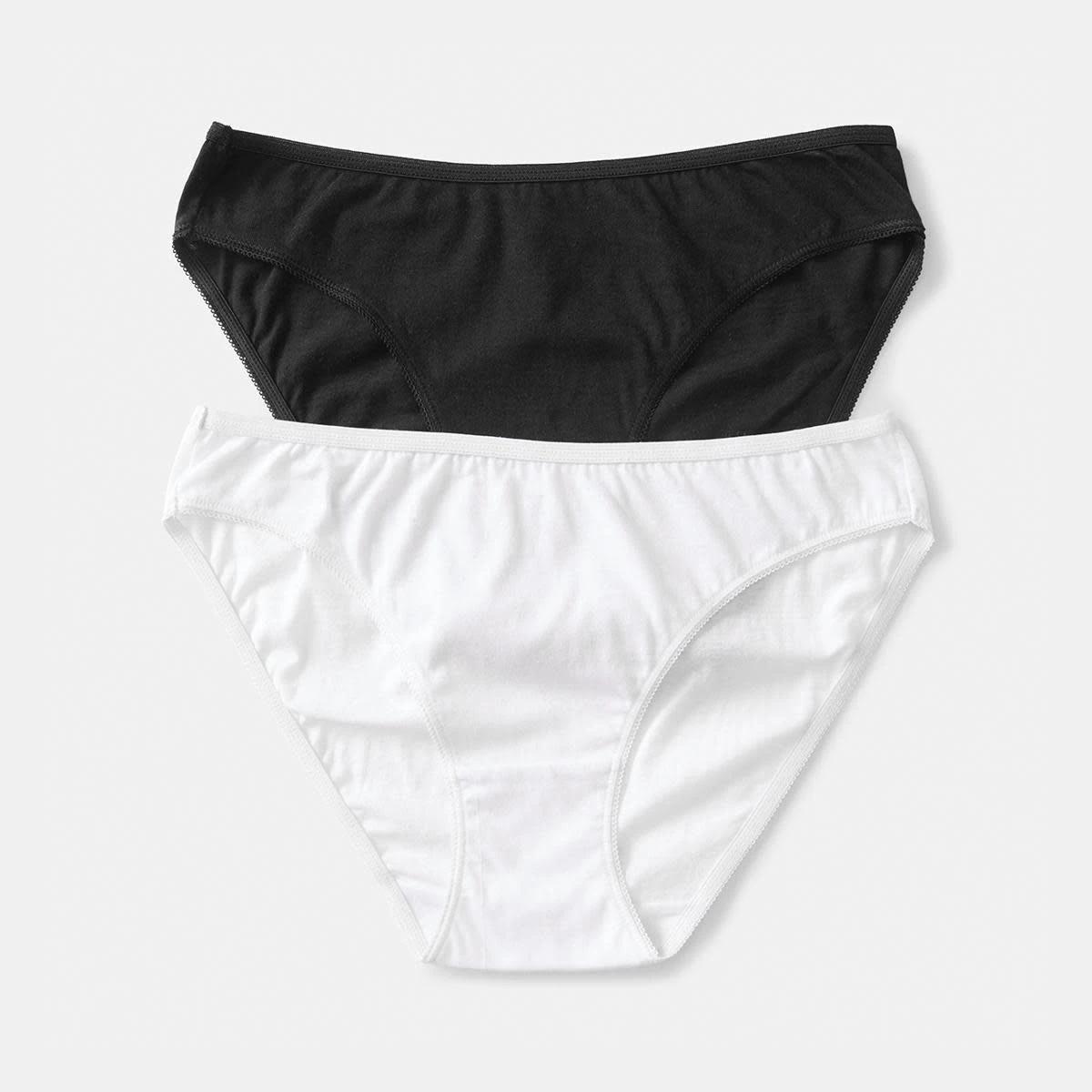 1 2 Pack Cotton Bikini Briefs Black Wht, 1 of 7