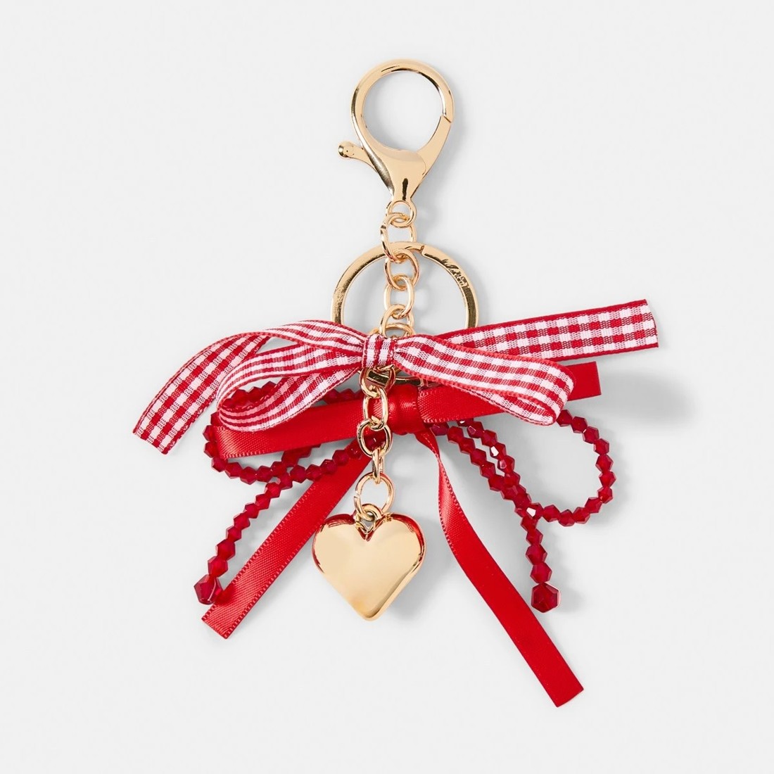 2 Heart Bow Bag Charm Keyring - Red, 2 of 3