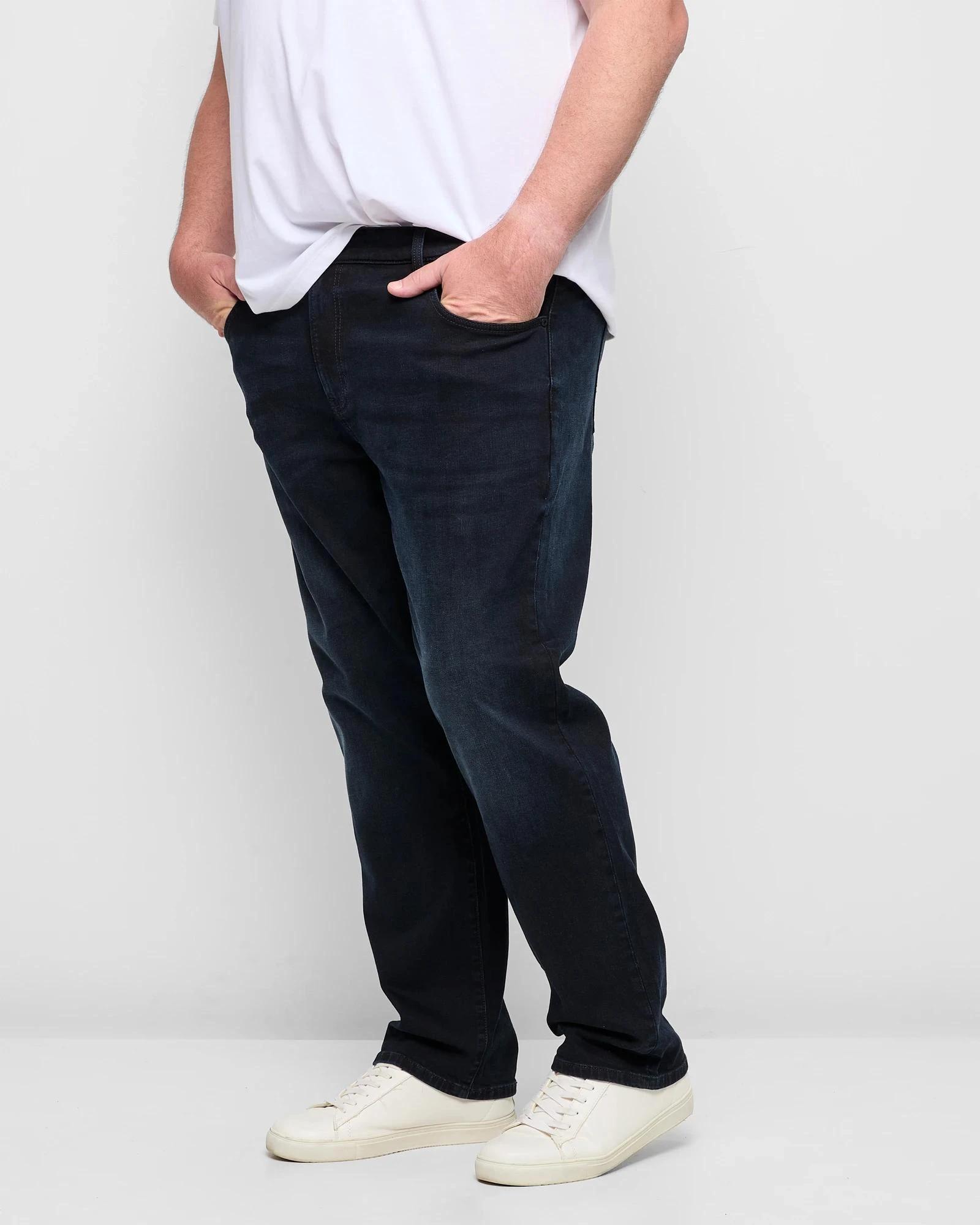 3 Target Man Plus Plus Size Straight Stretch Denim Jeans BLUE + BLACK, 3 of 5