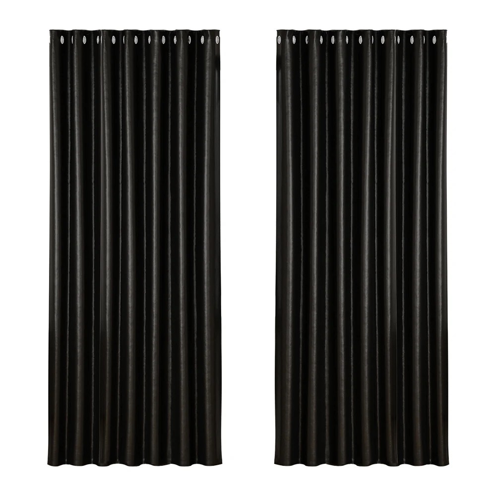 1 Artiss 2X Blockout Curtains Eyelet 240x230cm Shine - Black, 1 of 6