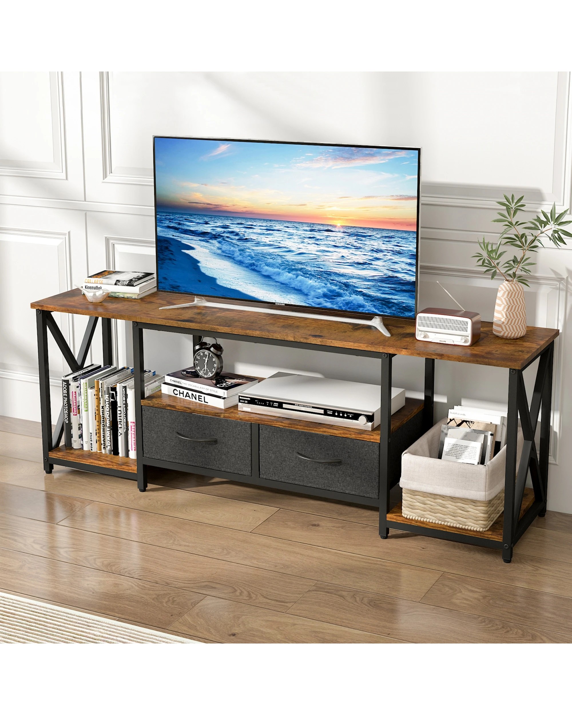 3 Advwin TV Cabinet 160cm Entertainment Unit Stand w/ Shelf & Drawers Media Console, 3 of 8