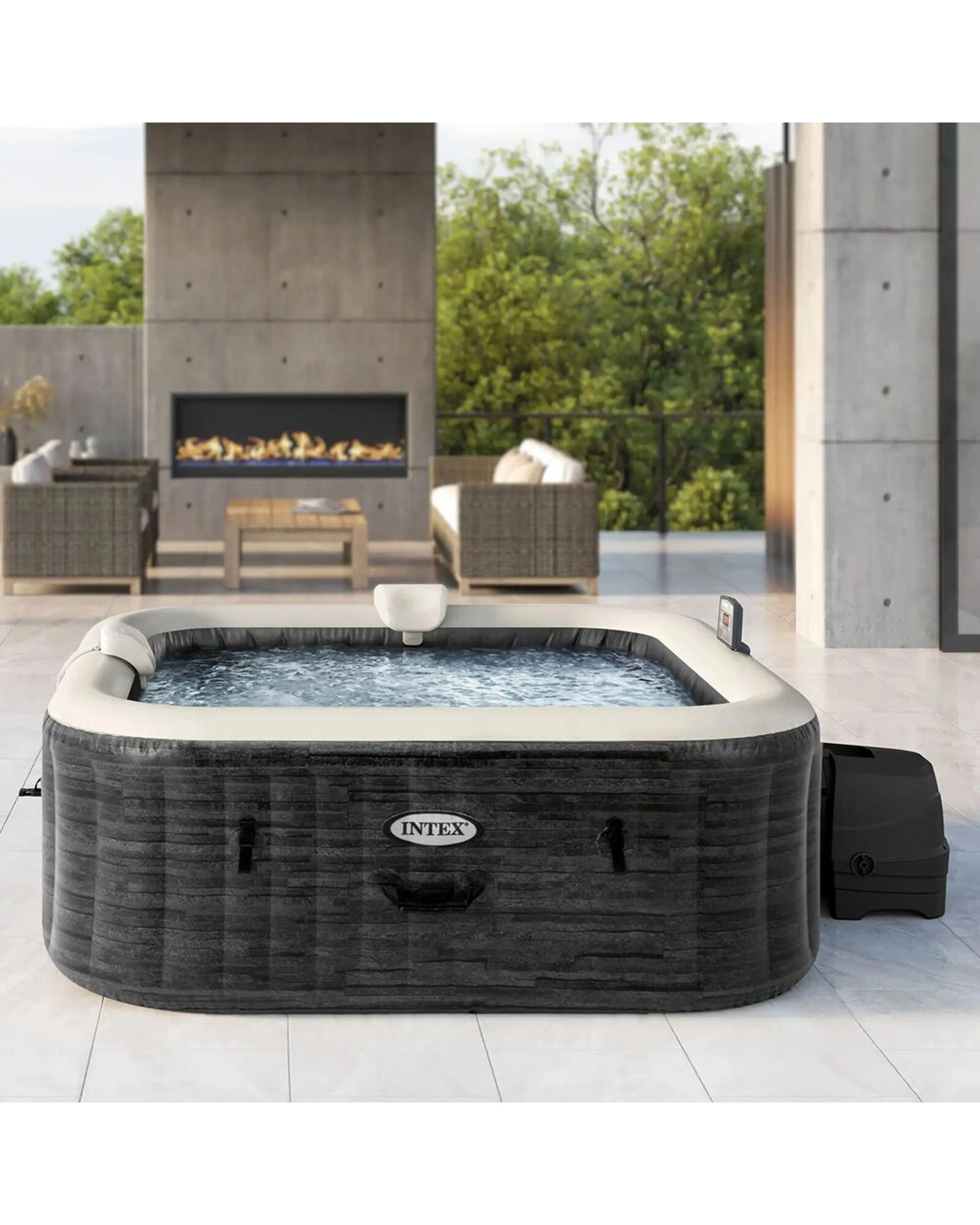 2 INTEX 6-Person Greystone Deluxe Square Bubble Spa Set 220-240V 6y+ - Grey, 2 of 9