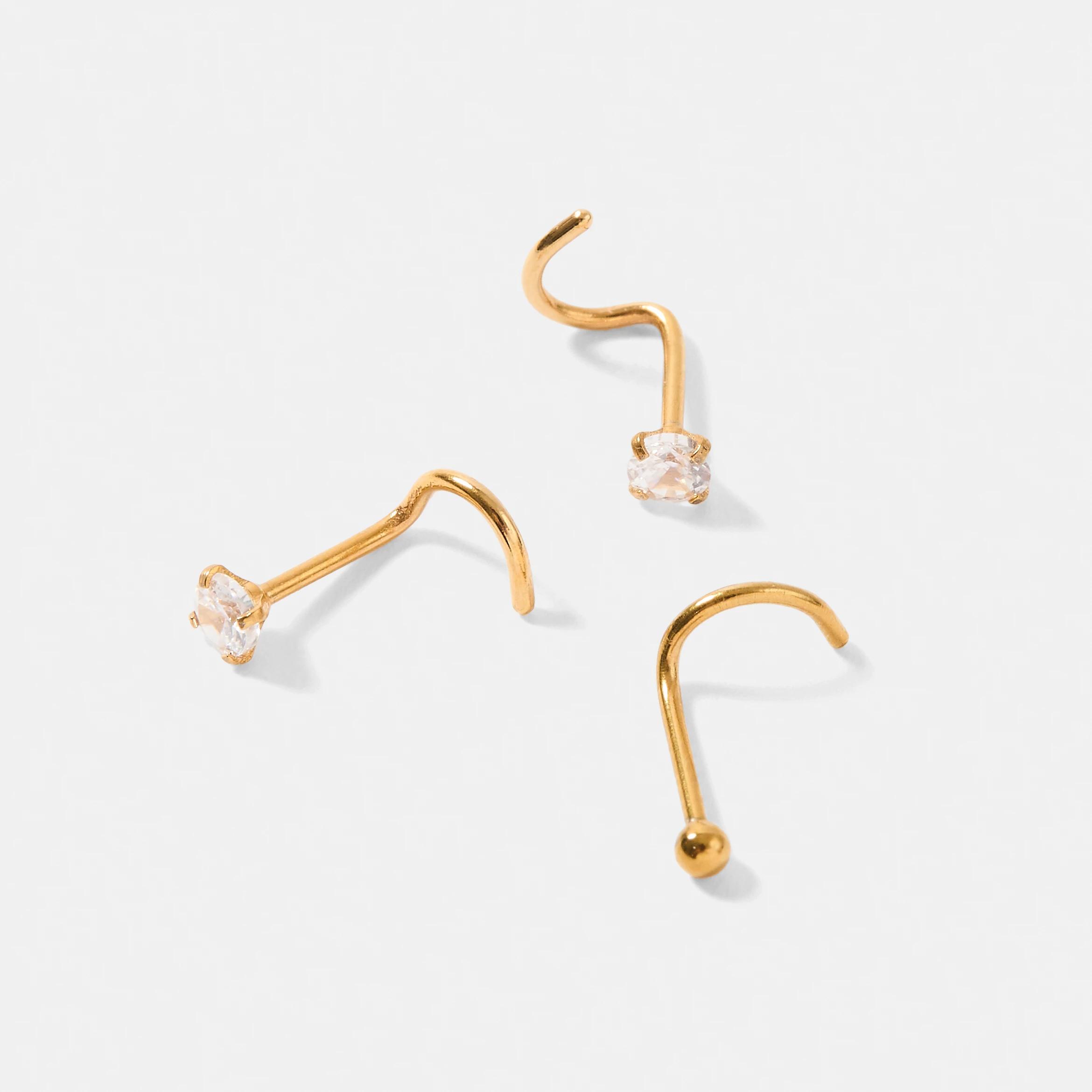 2 Cubic Zirconia Stud Nose Ring - Gold Tone GOLD, 2 of 3