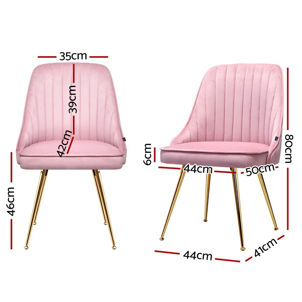2 Artiss Dining Chairs Set of 4 Velvet Channel Tufted - Pink, 2 of 6