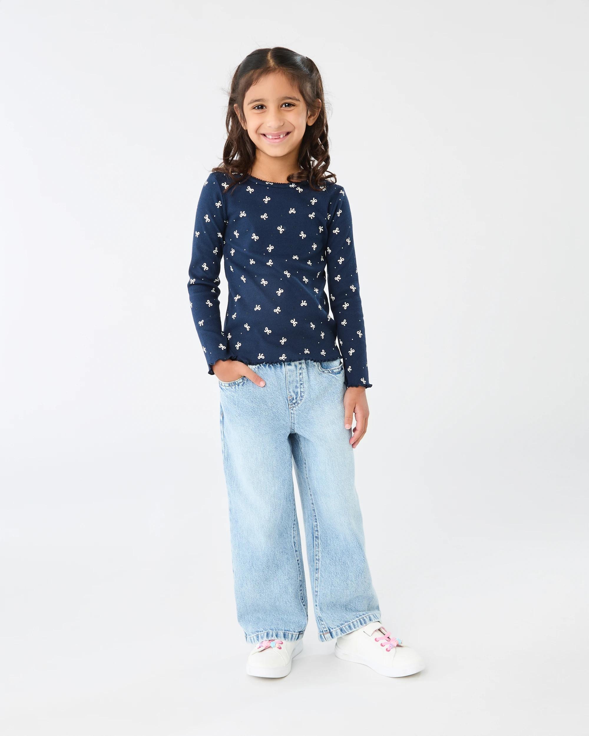 7 Long Sleeve Rib T-shirt Nvy Bow, 7 of 8