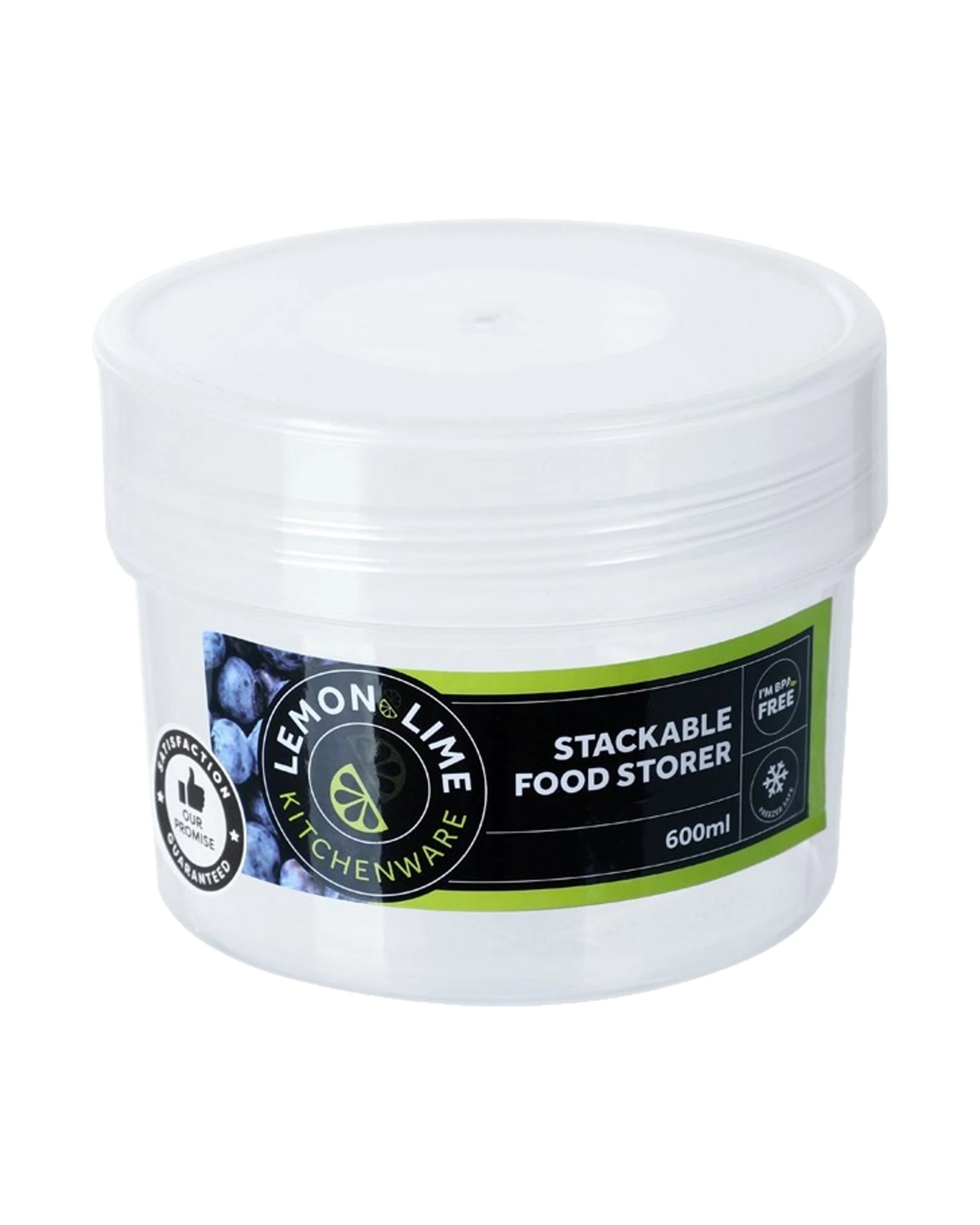 1 Lemon Lime Round Stackable Screw Top Plastic Food Container 600ml, 1 of 3