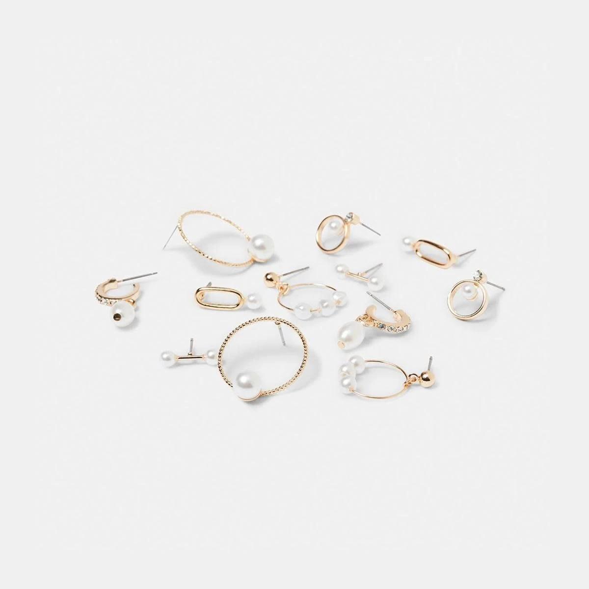 3 6 Pack Faux Pearl Hoop Earrings - Gold Tone Pearl, 3 of 5