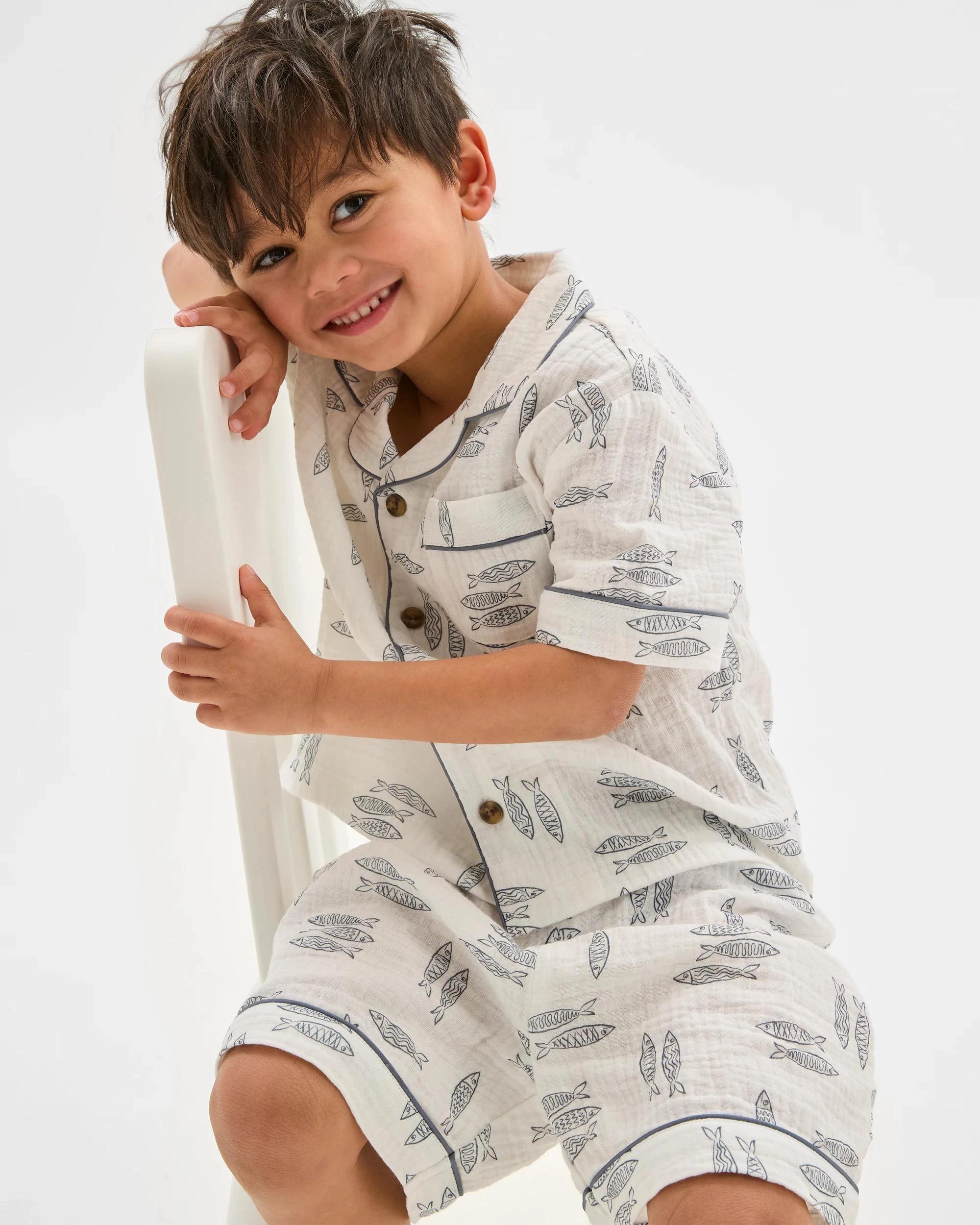 2 Target Kids Australian Cotton Younger Boys Double Cloth Woven Pyjama Set FISH, 2 of 6