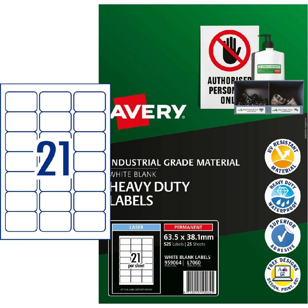 1 Avery 21UP Laser Heavy Duty Labels 25 Sheets, 1 of 2