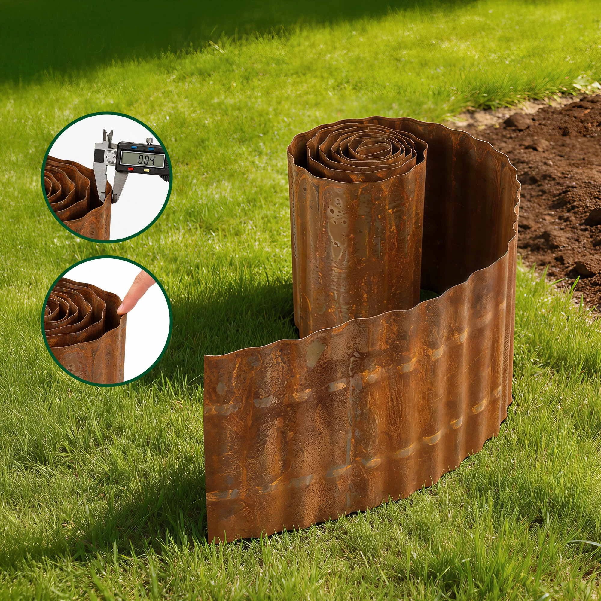 4 Green Fingers Garden Edging 10ft Metal Flexible Garden Border Corrugated Steel Lawn Edging - Red, 4 of 9