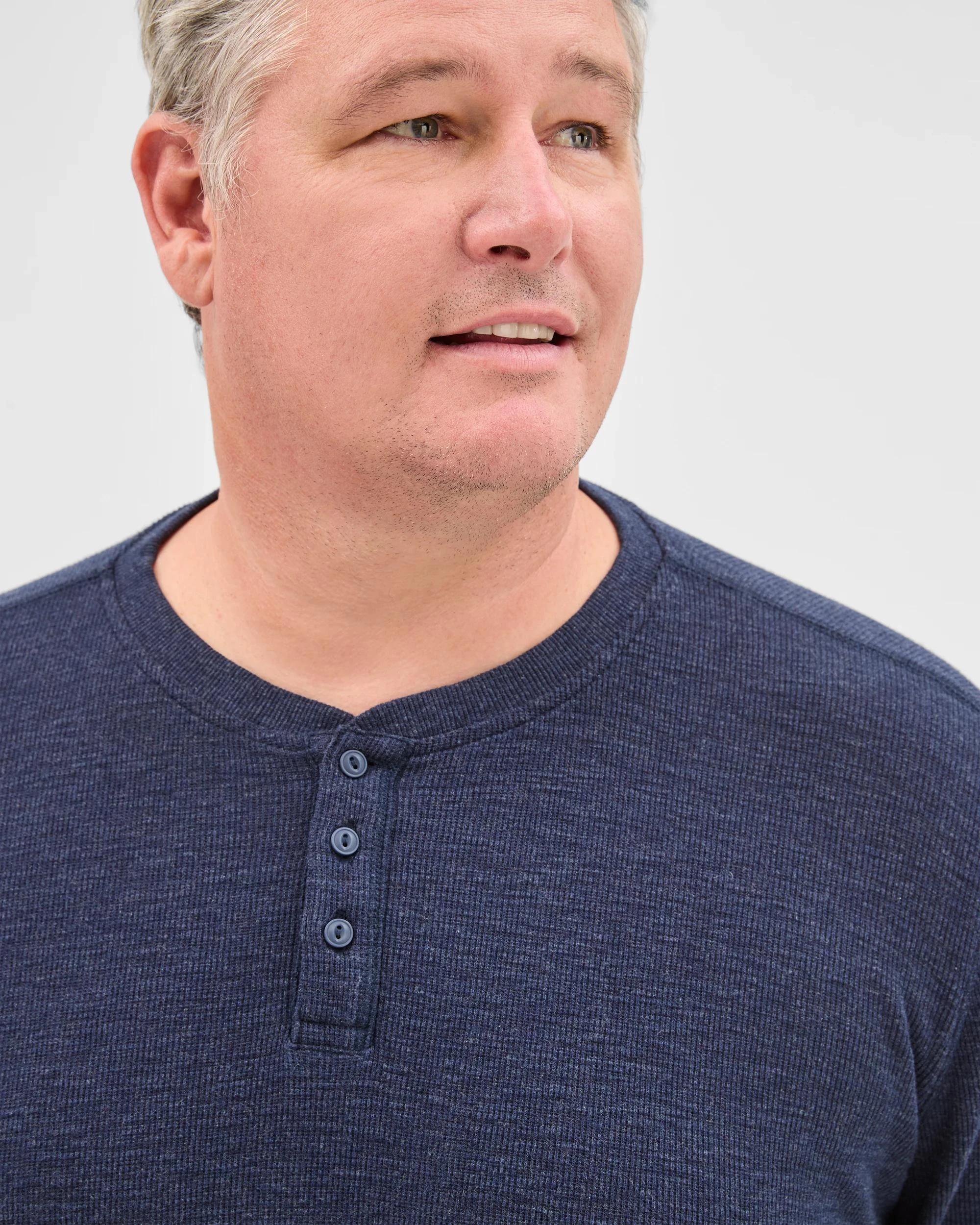 5 Target Man Plus Plus Size Australian Cotton Long Sleeve Waffle Henley T-Shirt NAVY MARLE, 5 of 6
