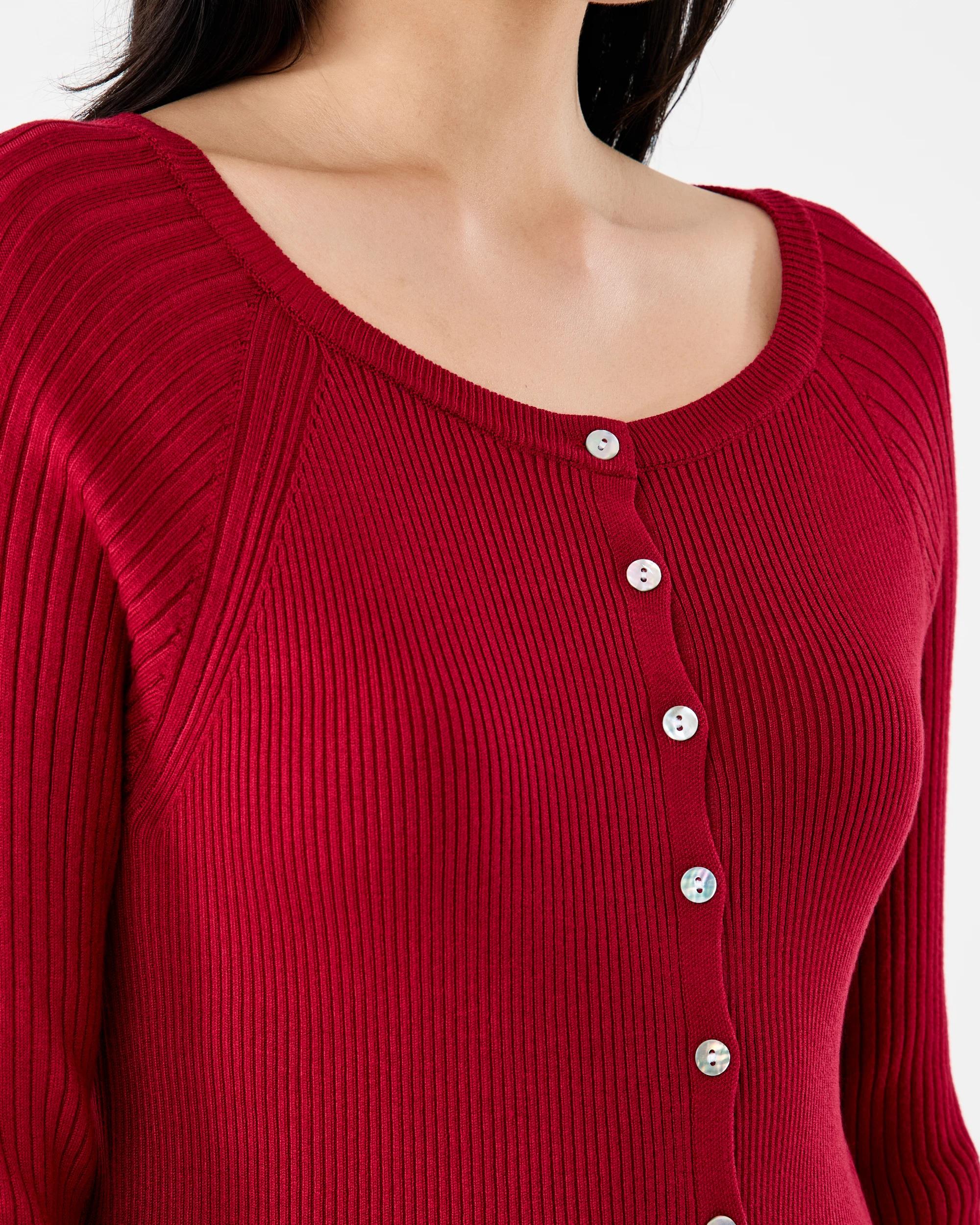5 Long Sleeve Button Raglan Top Spice Red, 5 of 6