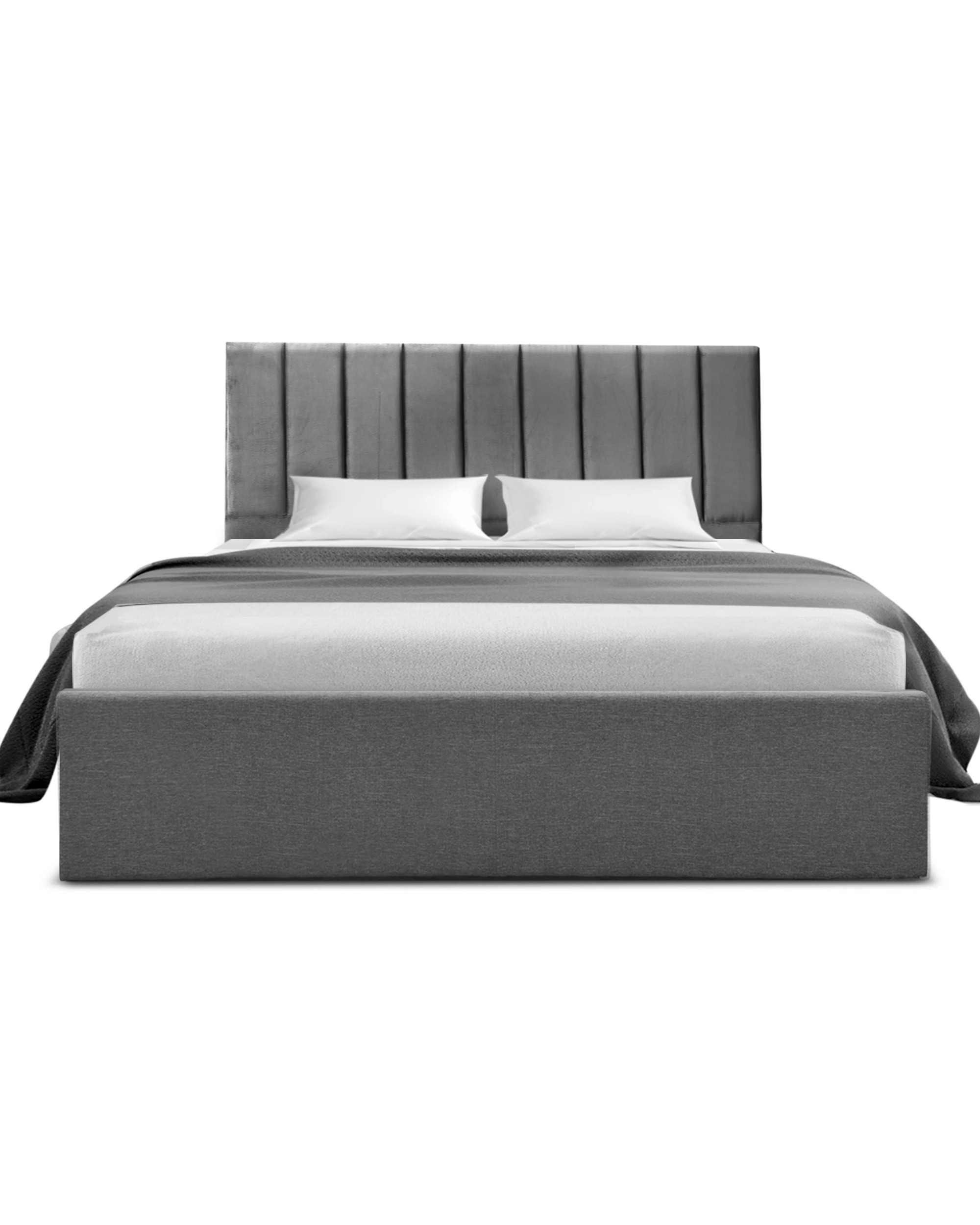 4 Artiss Queen Bed Frame with Storage  Velvet Headboard Gas Lift Platform Base - Grey, 4 of 6