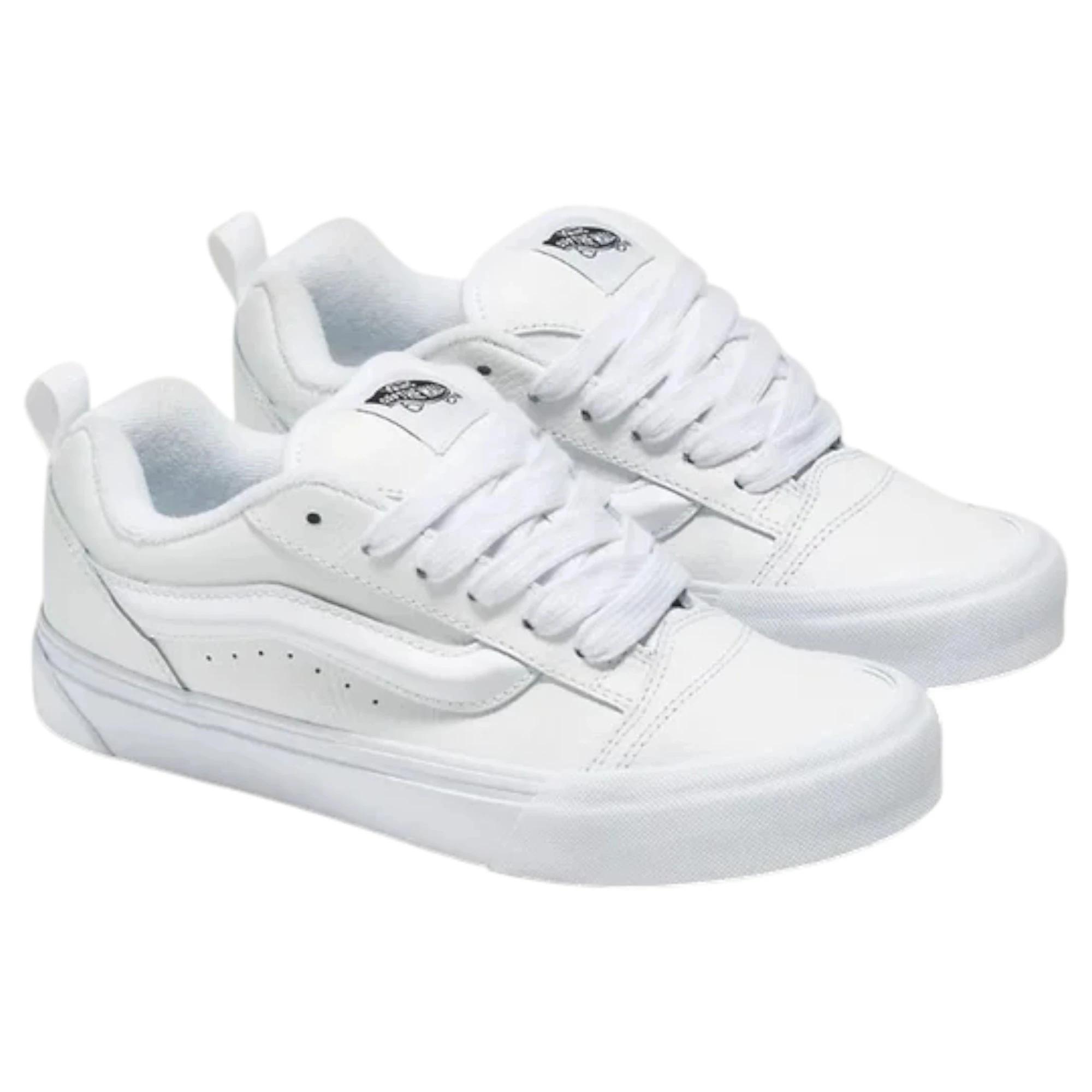 2 Vans Mens Knu Skool Low Top Leather True White Lace Up Shoes WHITE, 2 of 4