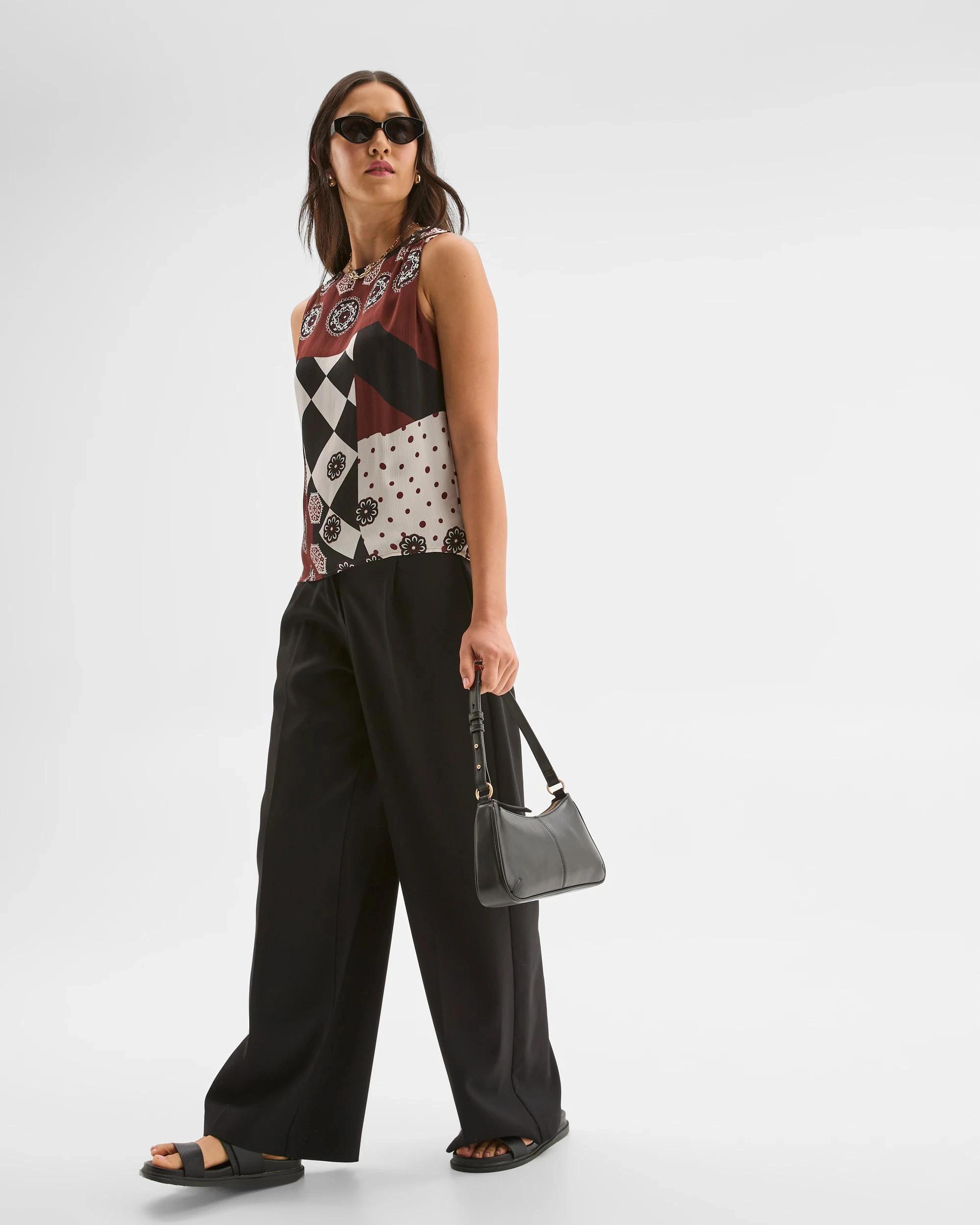 6 Preview Sleeveless Shoulder Pleat Detail Blouse SPLICED PRINT, 6 of 9