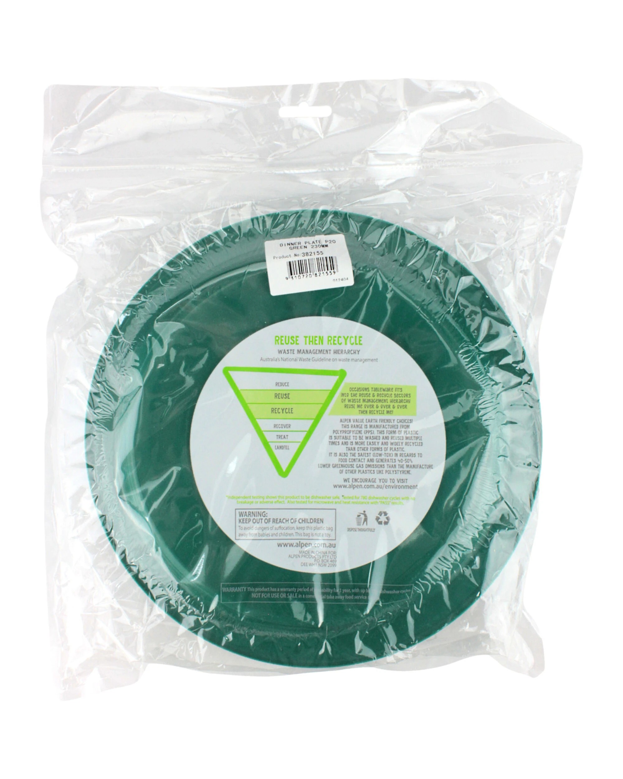 3 Alpen 23cm Reusable Plates Pack of 20 - Jade Green - Green, 3 of 3