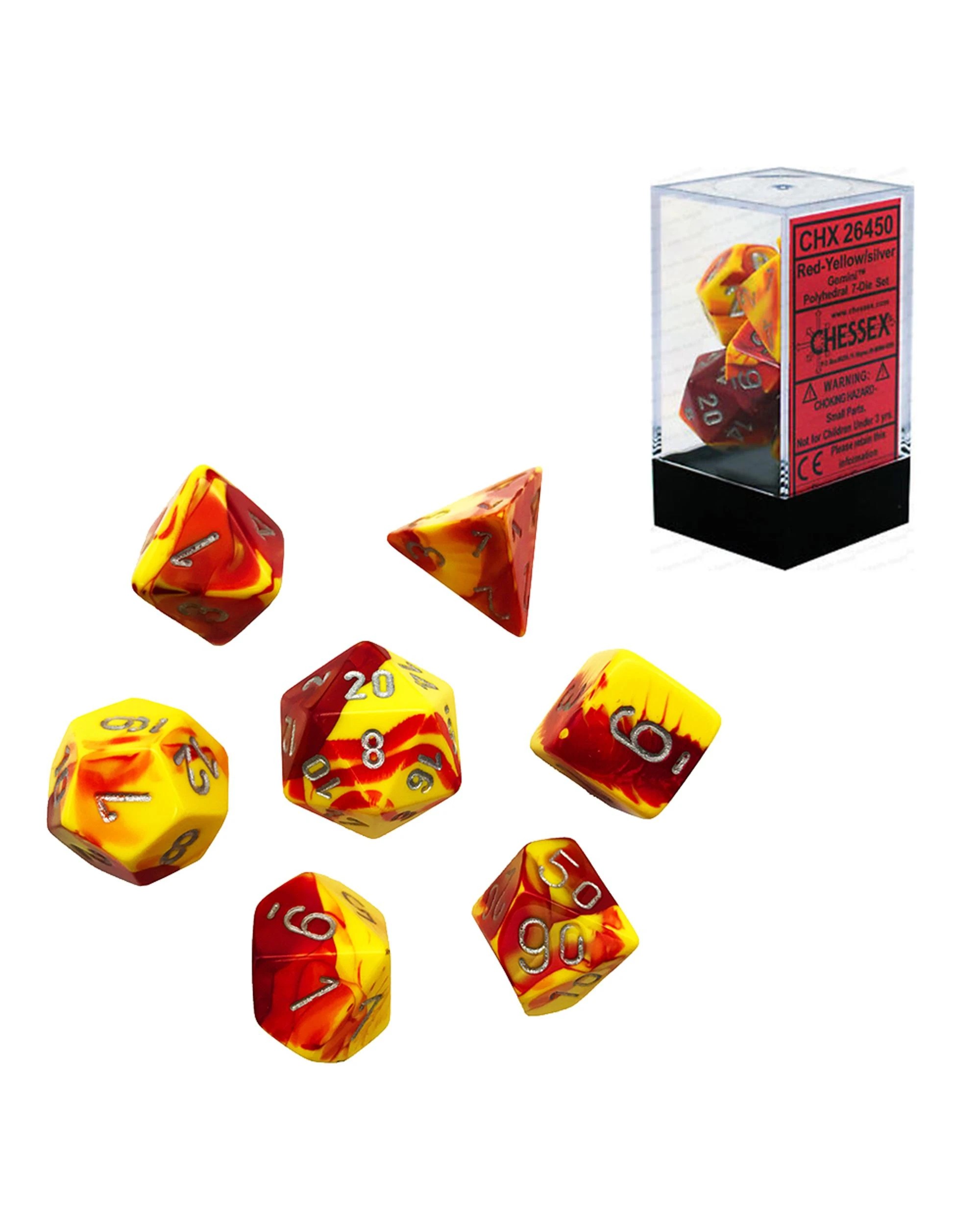 1 Chessex Gemini Polyhedral 7-Die Dice Set - Red/Yellow and Silver, 1 of 3