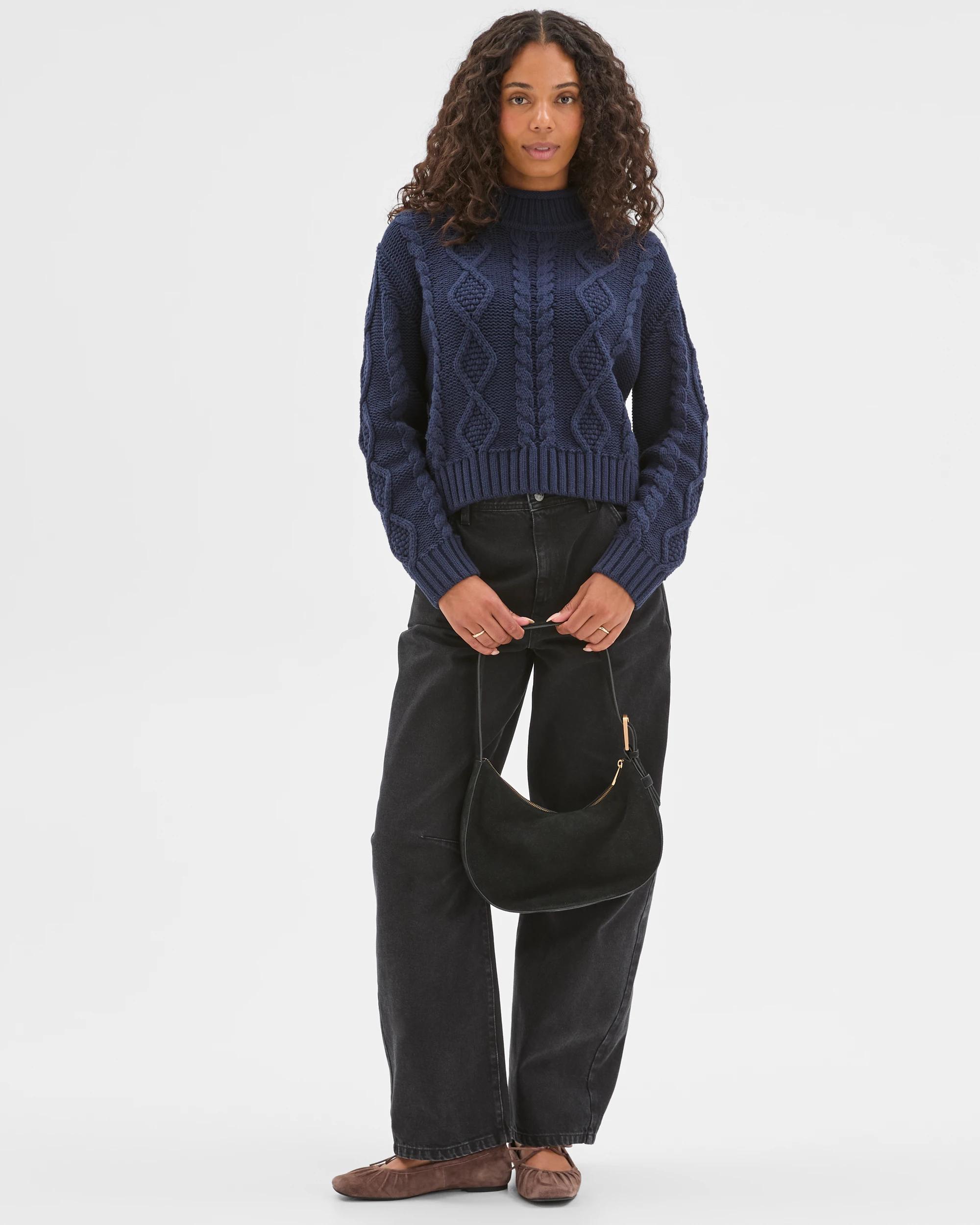 3 Target Woman Australian Cotton Blend Roll Neck Cable Knit Jumper NAVY, 3 of 7