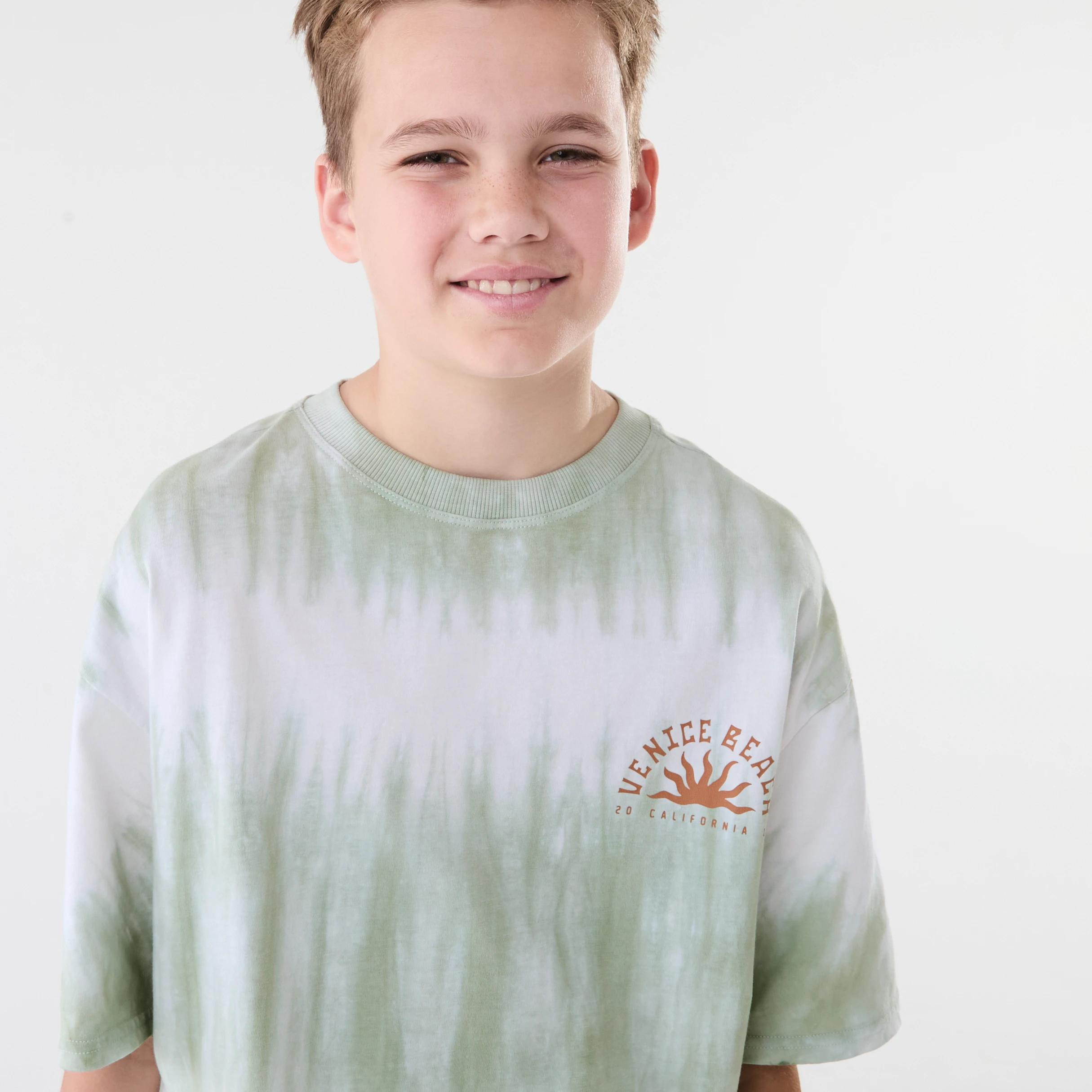 3 Short Sleeve Oversized Tie Dye T-shirt VENICE BEACH SUNSET AQUA GREY, 3 of 7