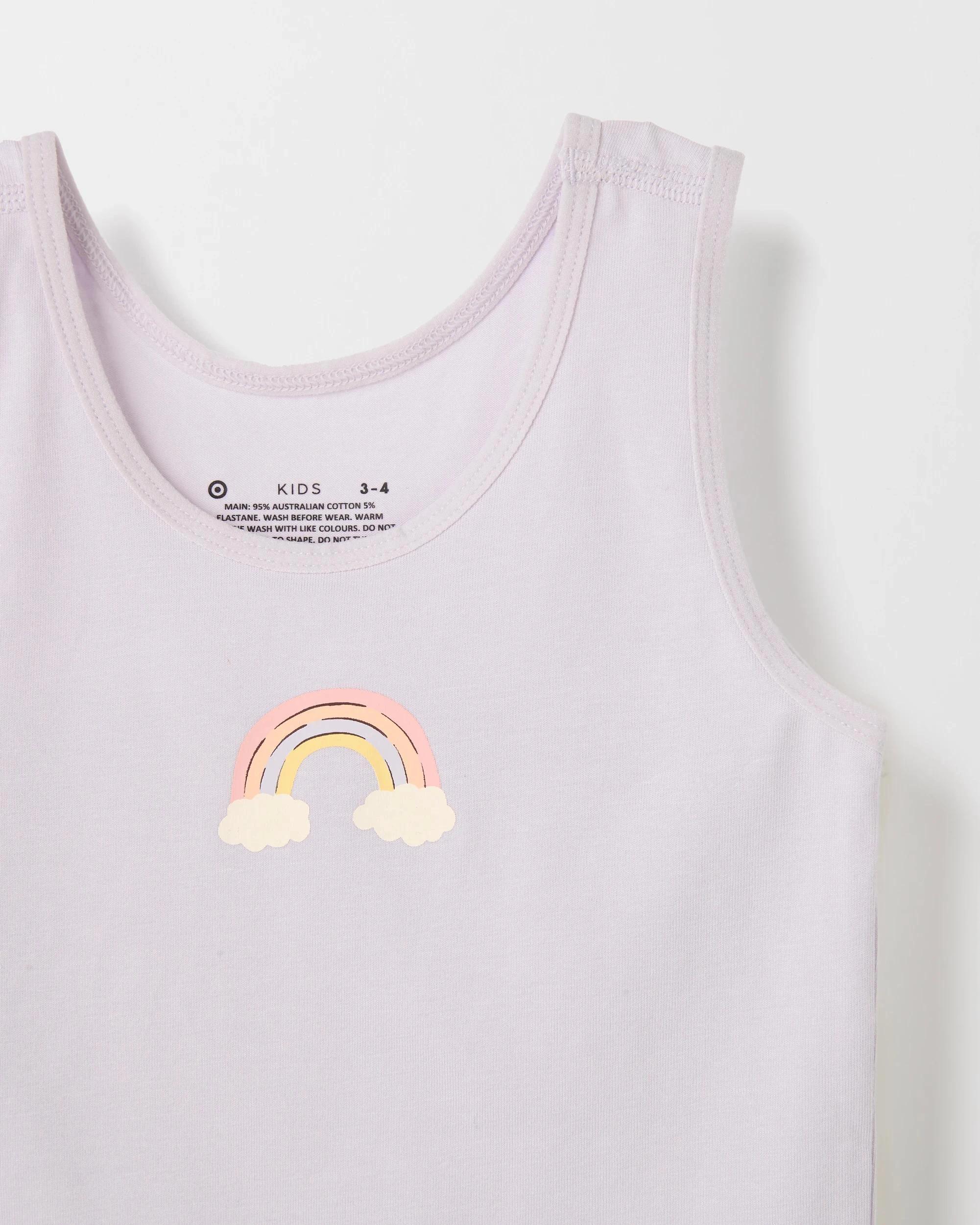 5 Target Australian Cotton Younger Girls Singlets 3 Pack RANBOW UNICORN, 5 of 5