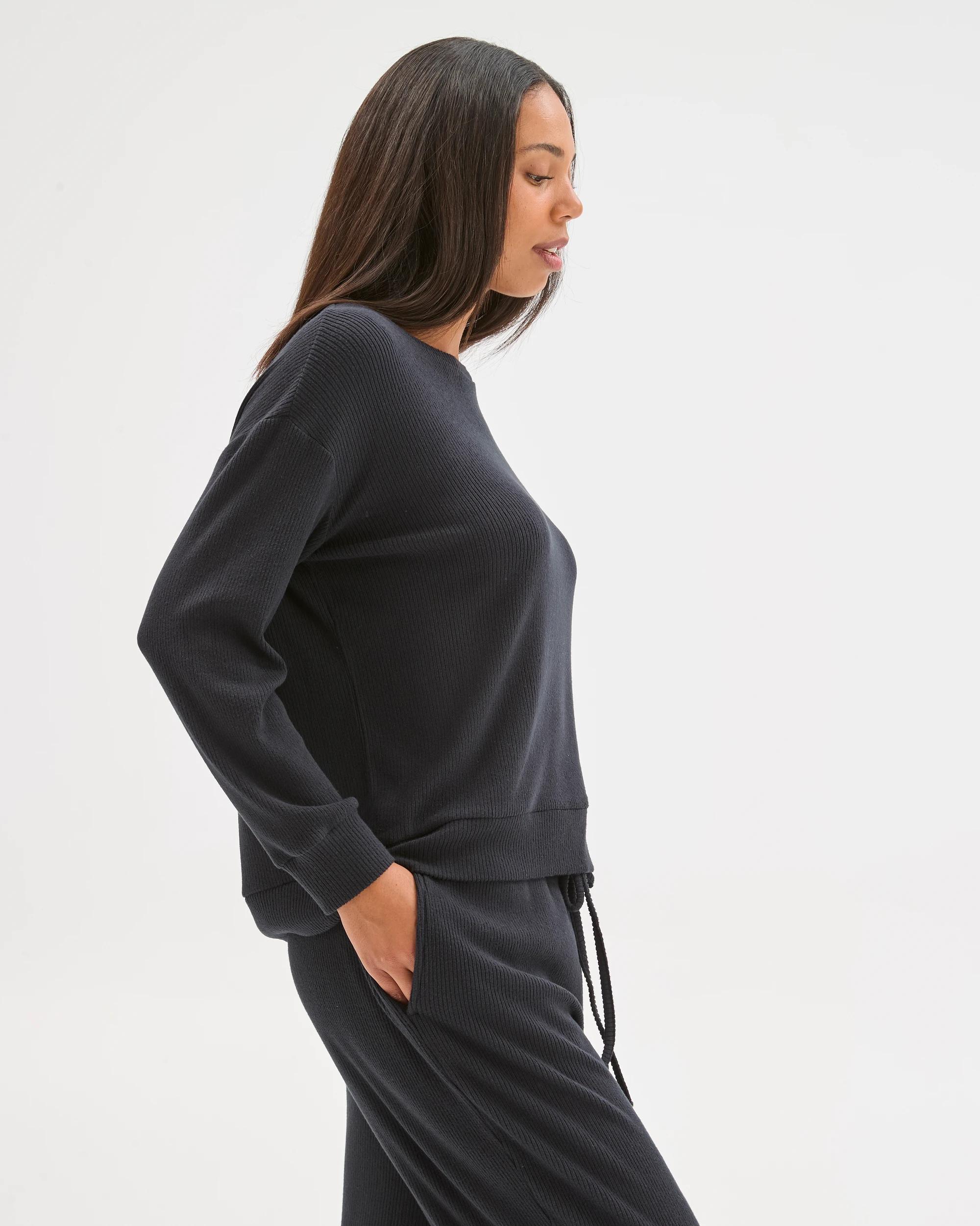 3 Target Woman Cosy Rib Crew Neck Sleep Top BLACK, 3 of 6