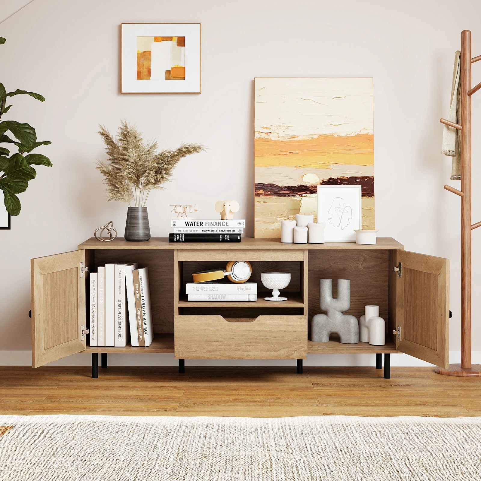 2 Costway Entertainment Unit TV Cabinet w/Doors & Metal Legs Media Console Table, 2 of 5