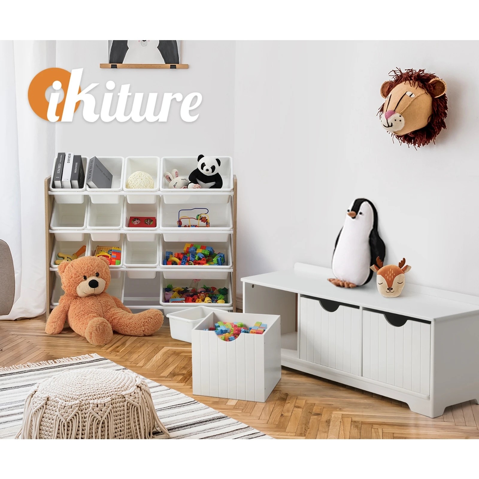 8 Oikiture Kids Toy Box Chest Storage Box Children Room Organiser Seating Bench
 - White, 8 of 10