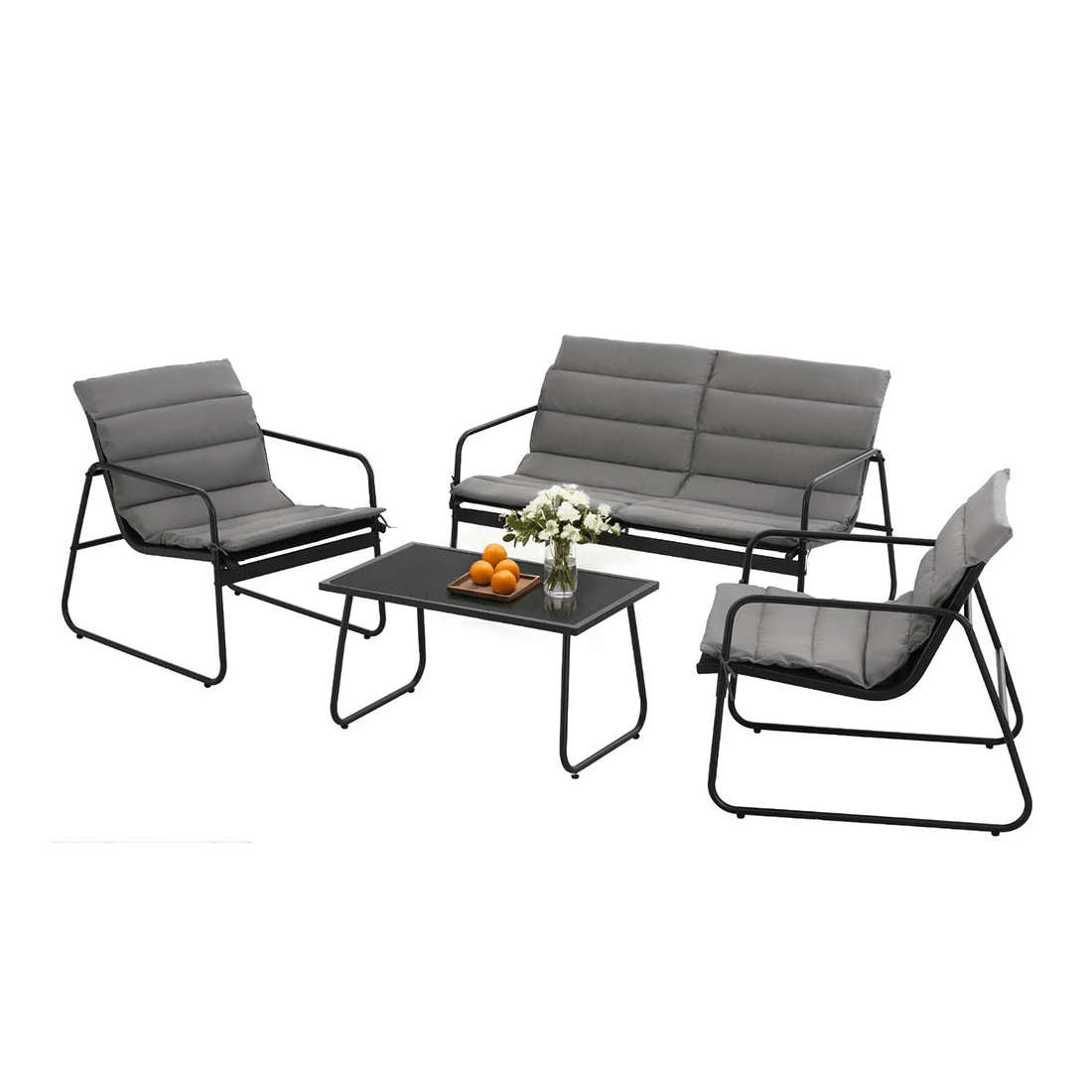 1 Gardeon 4PCS Outdoor Sofa Set Table and Chairs Cushion textilene Patio Furniture - Black, 1 of 6