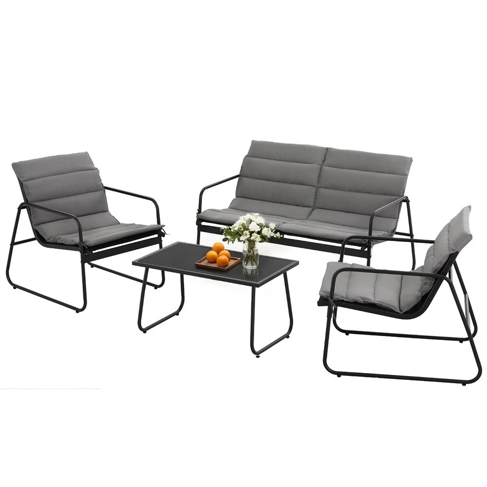 1 Gardeon 4PCS Outdoor Sofa Set Table and Chairs Cushion textilene Patio Furniture - Black, 1 of 5